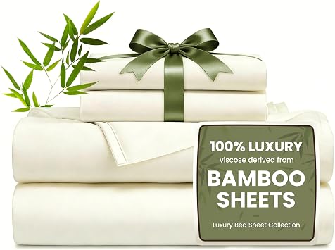 20% off: Love's cabin 4 Piece Queen Sheet Set, 100% Rayon Derived from Bamboo, Cooling & Breathable, …