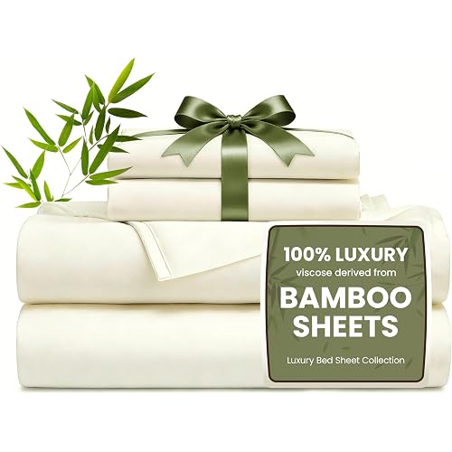Love's cabin 3 Piece Twin XL Sheet Set, 100% Rayon Derived from Bamboo, Cooling & Breathable, Soft Silky Deep Pocket up to 16", Hotel Luxury Bedding for Hot Sleepers, Ivory