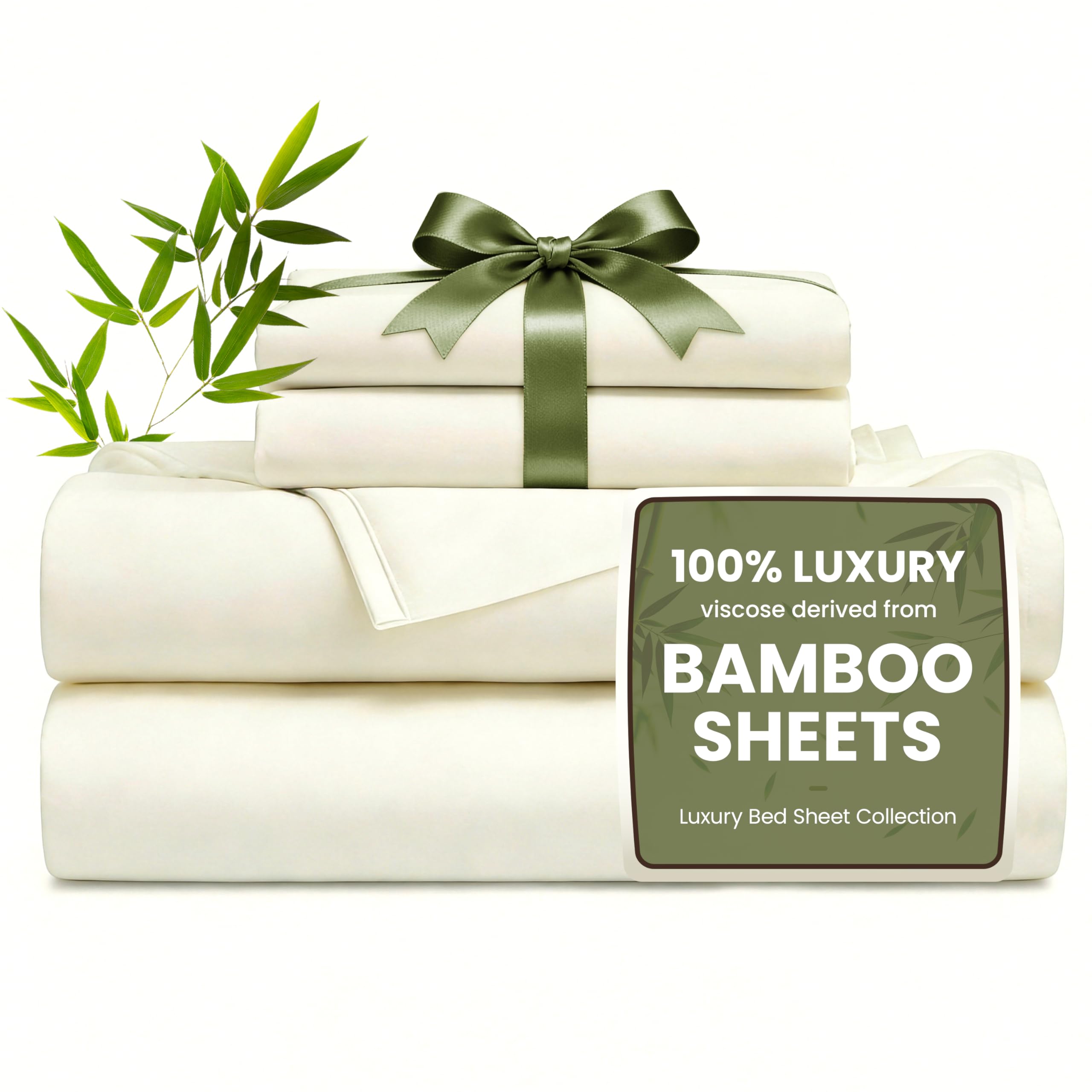 Love's cabin 4 Piece King Size Sheet Set, 100% Rayon Derived from Bamboo, Cooling &amp; Breathable, Soft Silky Deep Pocket up to 16", Hotel Luxury Bedding for Hot Sleepers, Ivory