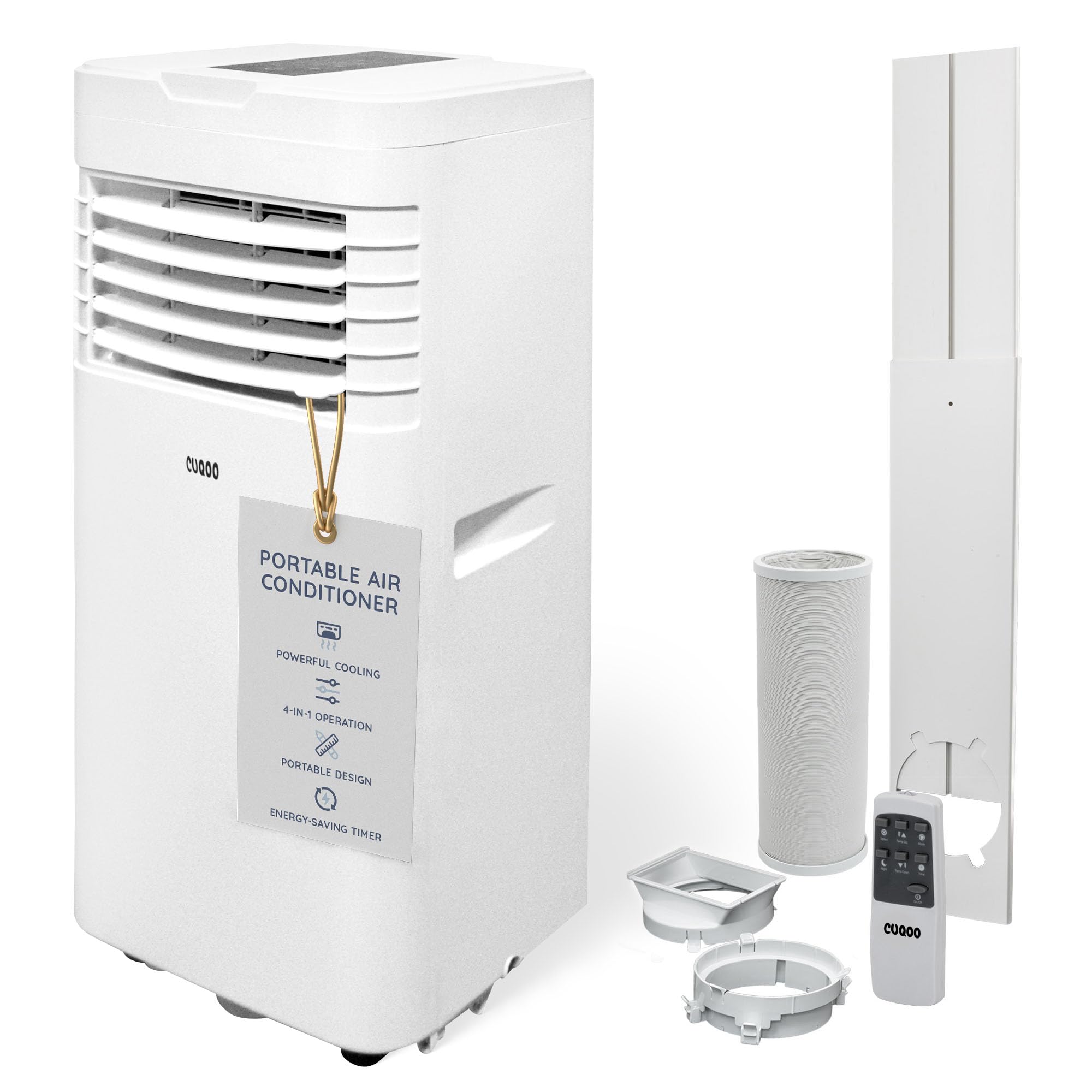 CUQOO Portable Air Conditioner 9000 BTU – 4-in-1 Cooling Fan, Dehumidifier & Air Conditioning Unit w/Remote Control, Digital Display, Sleep Mode & 24h Timer – Energy Class A+ AC for Rooms Up to 26m² [Energy Class A]