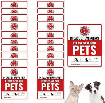 Pet Safety Alert Fire Rescue Stickers 20 Pack 4x4.7 Inch Emergency Vinyl Door Window Stickers Firefighter Adhesive Smoke Alarm Warning Sign