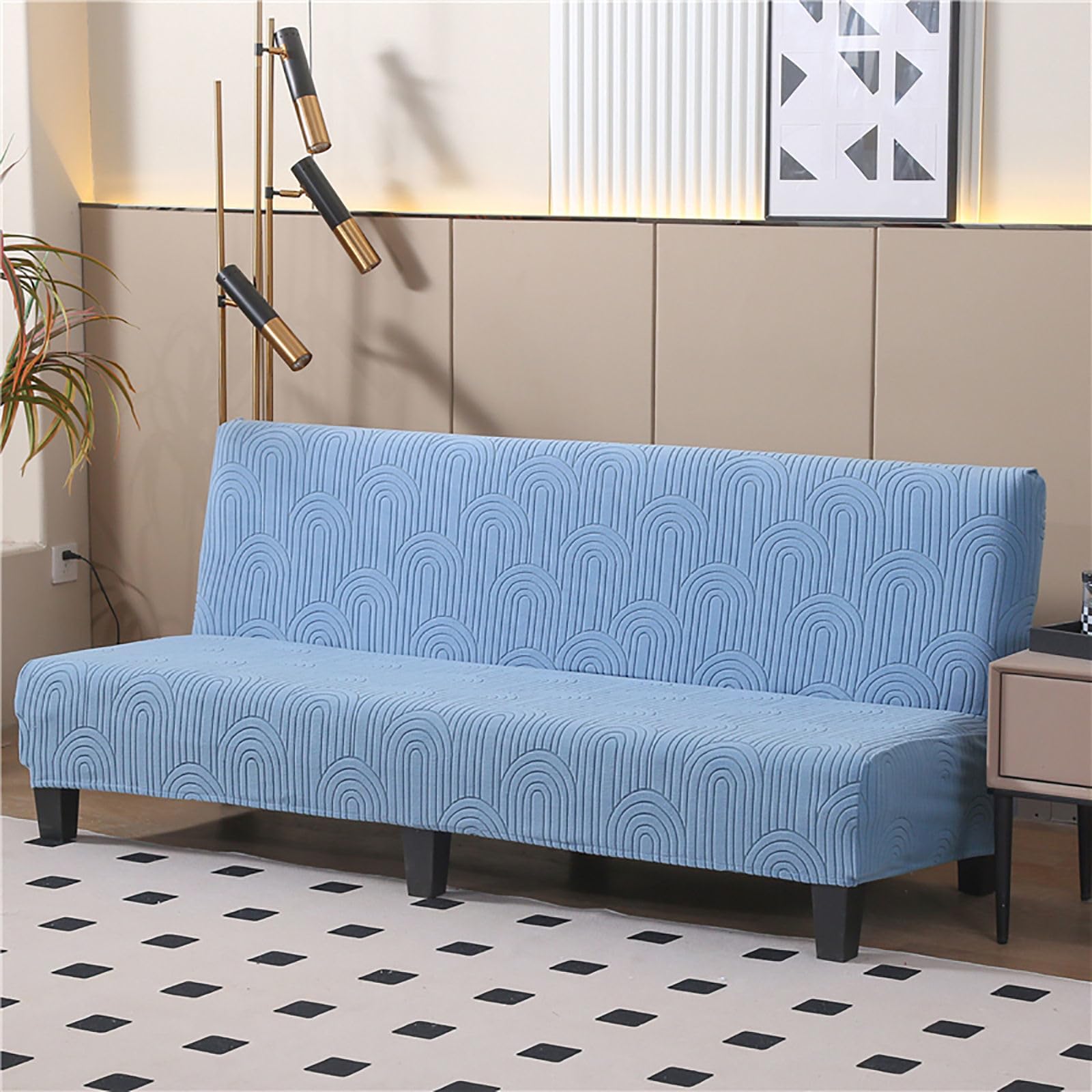 ZRCYXDW Folding Futon Cover, Stretch Armless Sofa Cover Universal Non Slip Futon Slipcover Furniture Protector Machine Washable for Folding Sofa Bed-Lake Blue-Medium