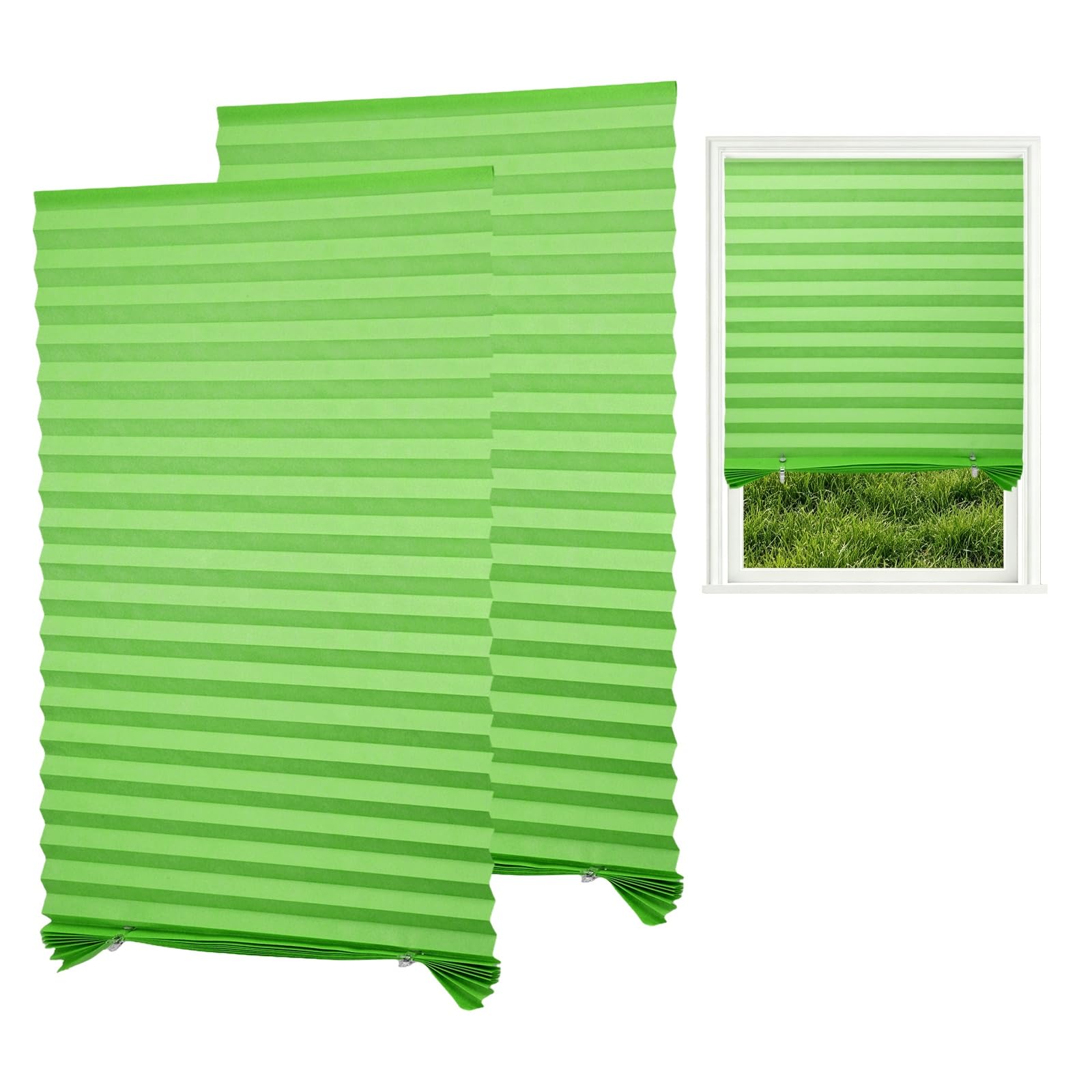 sourcing map 2 Pack No Drill Blinds for Windows, 90 x 150 cm Stick on Blackout Temporary Blinds Curtains with 4 Clips for Bedroom Kitchen Bathroom, Fruit Green