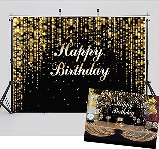 WOLADA 7x5FT Happy Birthday Backdrops for Photography Black and Gold Glitter Bokeh Backdrop Baby Adult Agedness Birthday Abstract Banner Cake Photo Background for Studio Props 11835