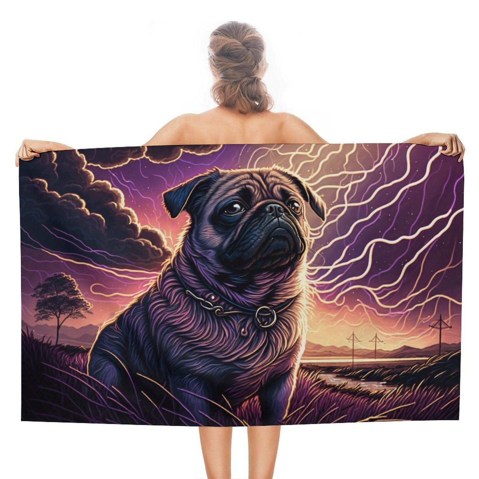 Serviette de plage légère Thunderstorm Pug Adventure pour le yoga et le spa