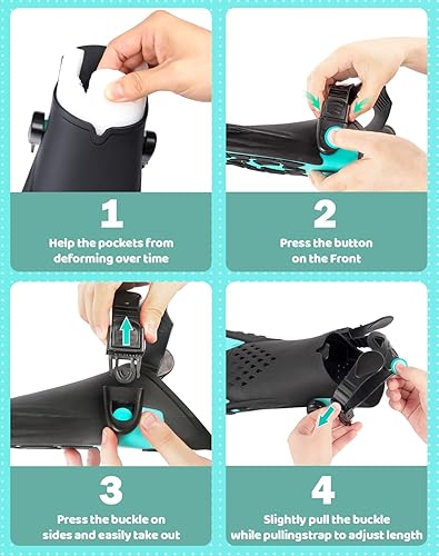 Vista 25 de Greatever Aletas de esnórquel con hebillas ajustables, tacón abierto, aletas de natación, tamaño de viaje, aletas cortas de natación para esnórquel