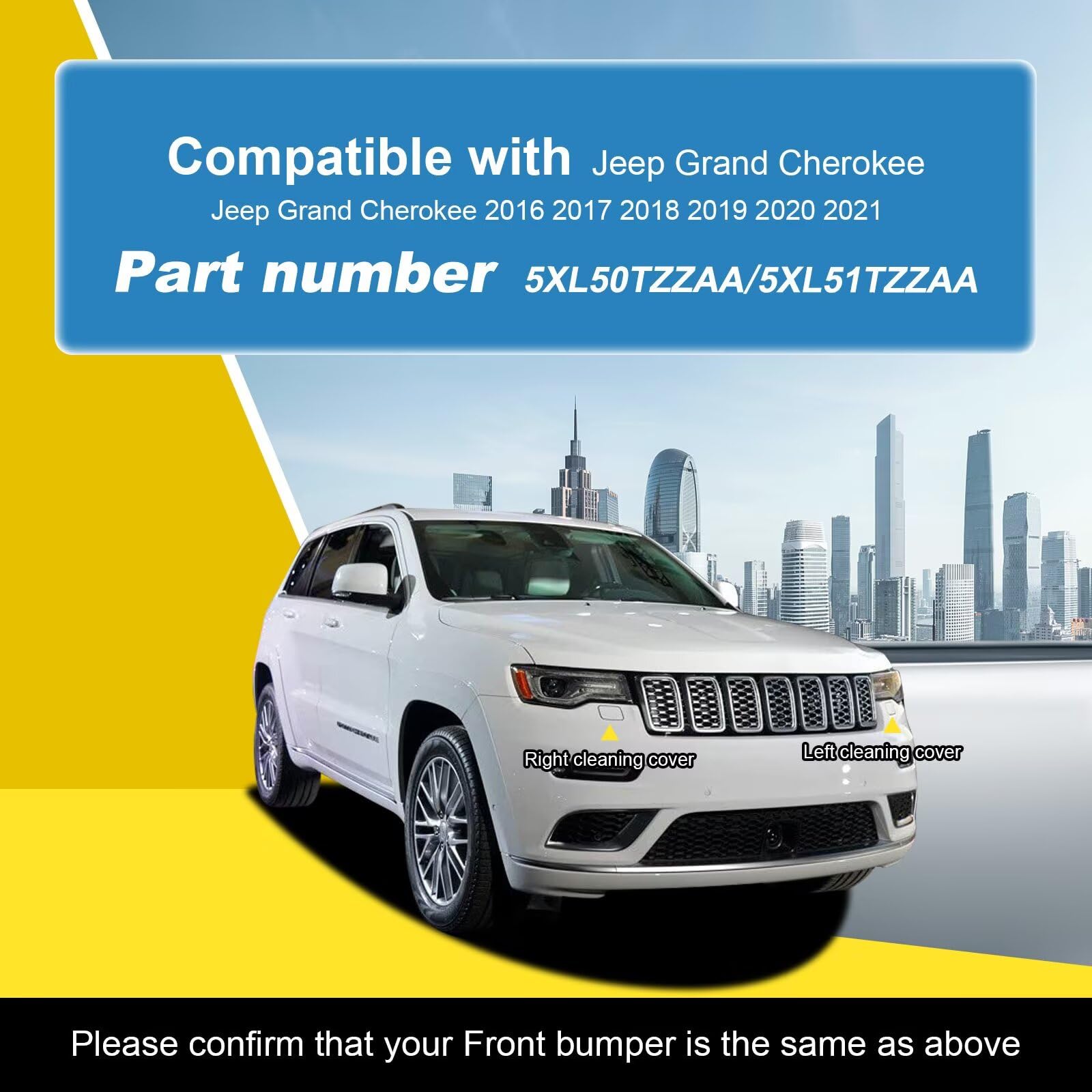 Goholy Car Front Bumper Headlight Washer Cover Compatible with Jeep Grand Cherokee 2016 2017 2018 2019 2020 2021 5XL50TZZAA 5XL51TZZAA Water Spray Cover White Left Driver Side