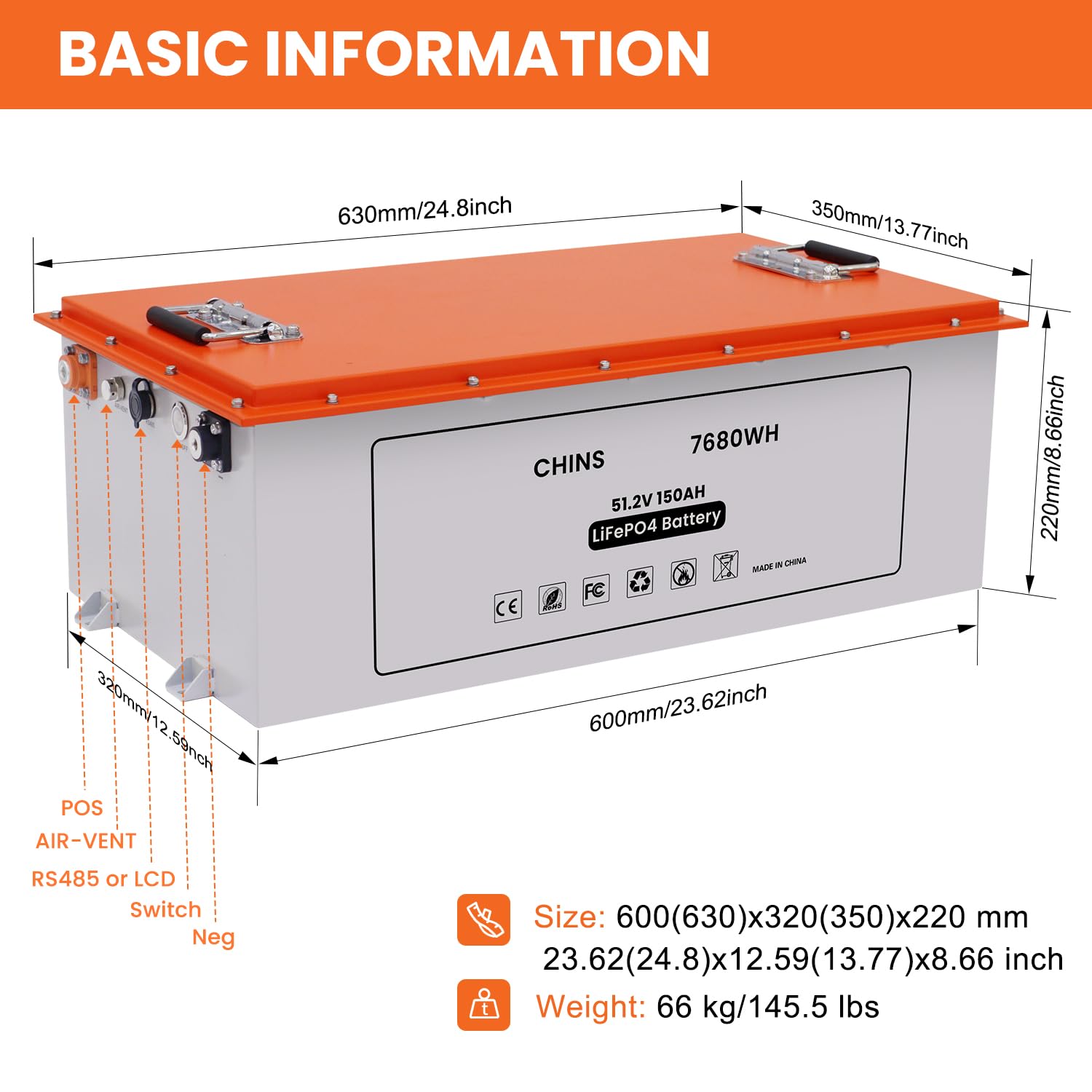 CHINS 48V 150Ah Lithium Golf Cart Battery, Built-in Smart 200A BMS, with Touch Monitor & Mobile APP, 4000+ Cycles 48V Lithium Battery, Max 10.24kW Output 70 Miles Range, Perfect for Golf Cart
