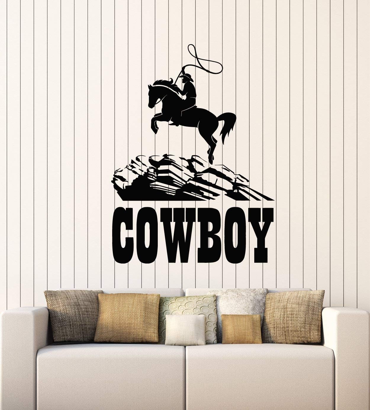 WallStickers4ever Vinyl Wall Decal Western Cowboy Texas Wild West Horse Riding Stickers Mural Large Decor (g4349) Black