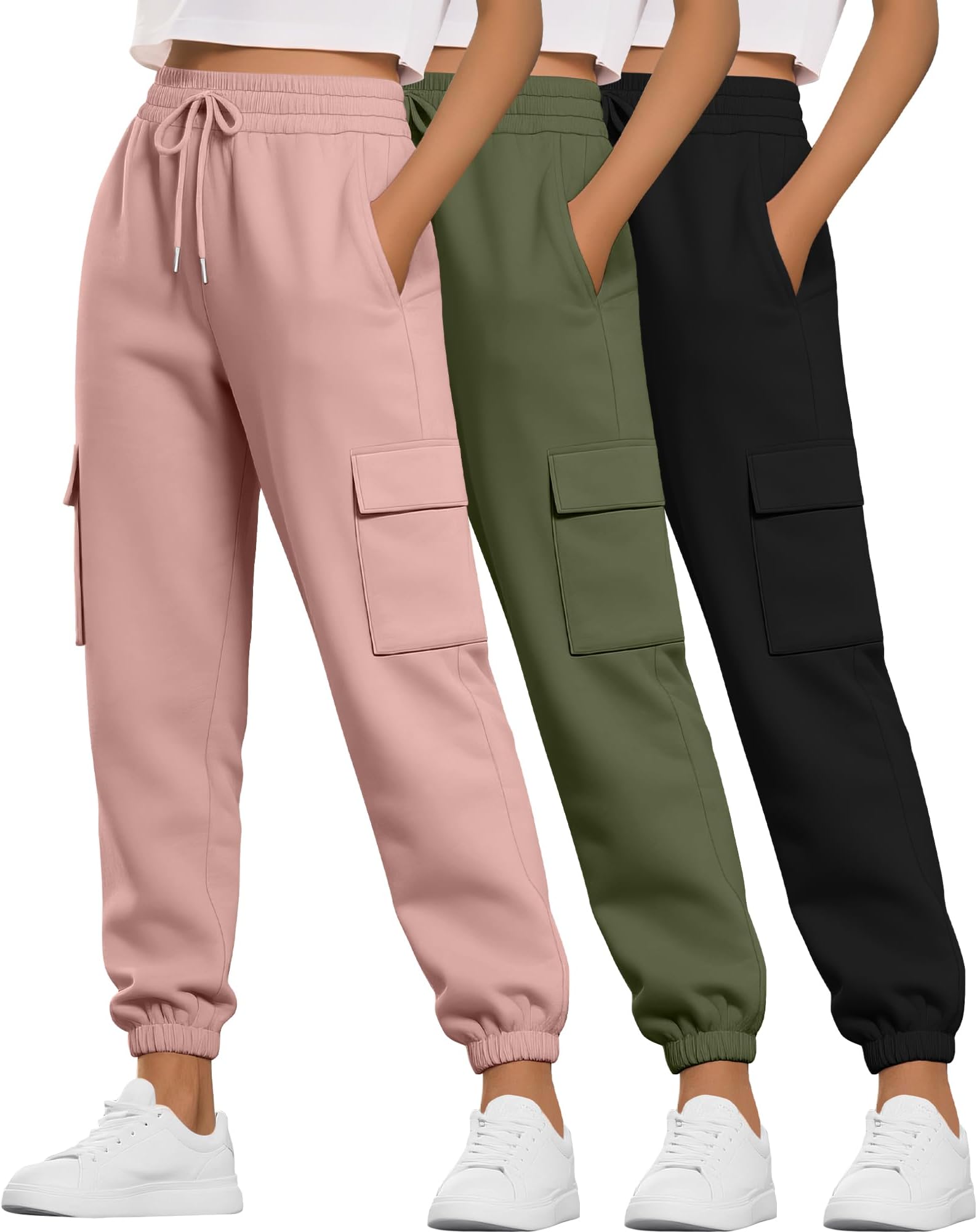 3 Pack Women's Cargo Sweatpants Joggers Pants Causal Gym Athletic Workout High Waist Bottom Y2k Fall Outfits with Pocket
