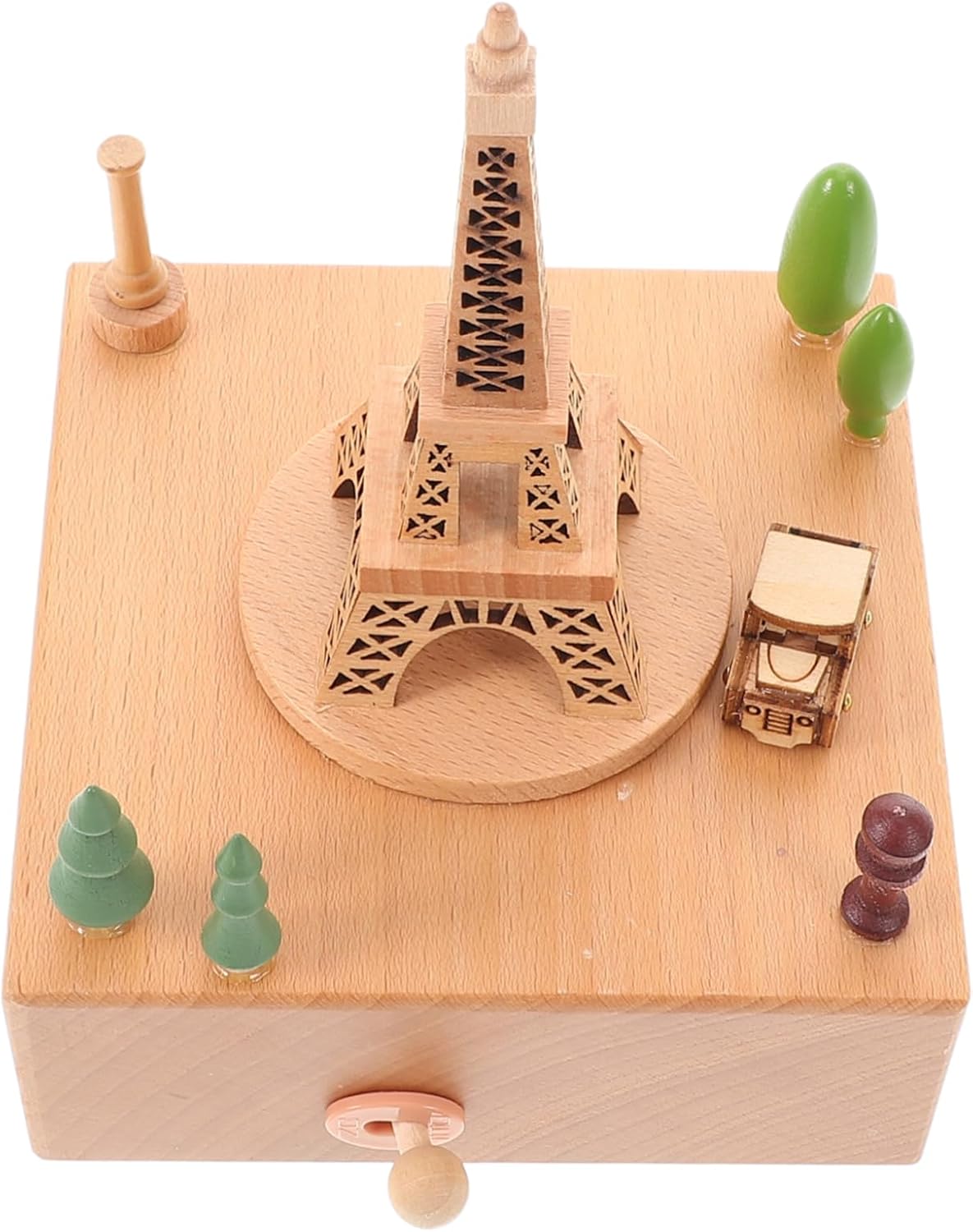 Creative Wood Music Box with Eiffel Tower Design Classical Wind-up Musical Figurine for Weddings Anniversaries Valentine Day and Home