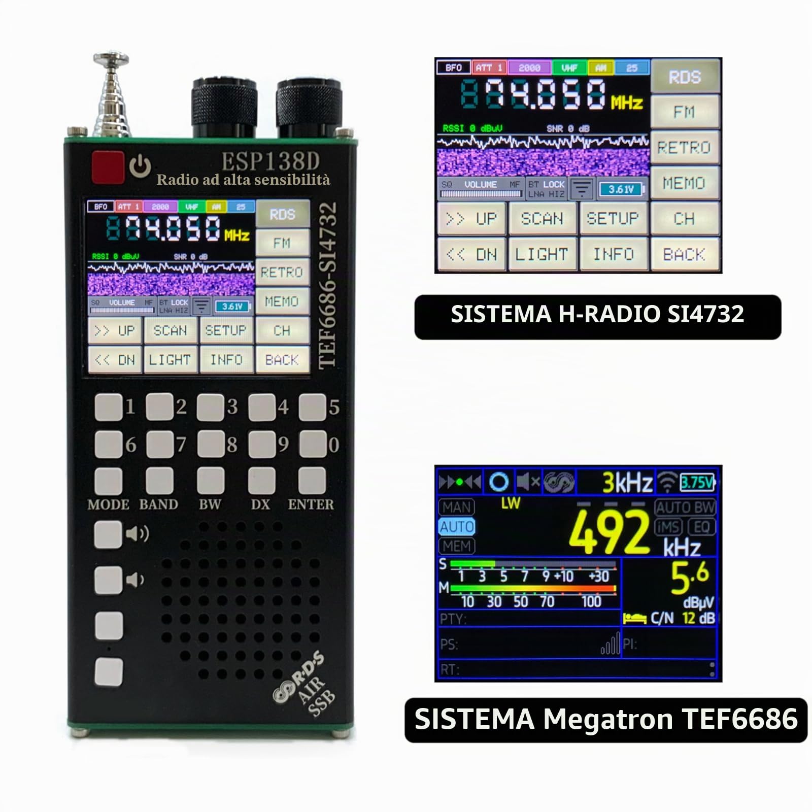 Radiotrasmettitore doppio chip ESP138D, radio onde corte TEF6686 SI4732, alta sensibilità FM AM SSB Airband, BT 5.0, touchscreen 2,4 pollici per aviazione, emergenze e radioamatori