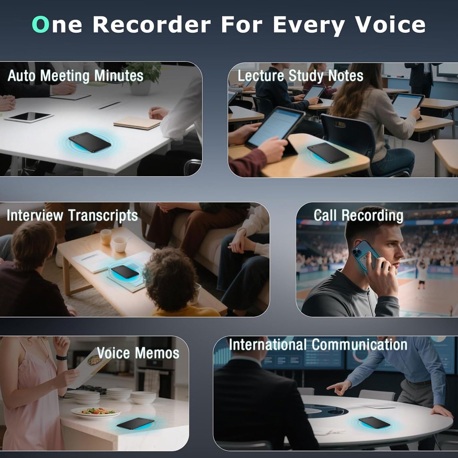 Zunate AI Recorder, Transkrypcja i Podsumowanie w Czasie Rzeczywistym za pomocą GPT 4.1 Technologia Dual Recording Silny Inteligentna Redukcja Szumów Obsługuje 112 Języków na Spotkania (128G)