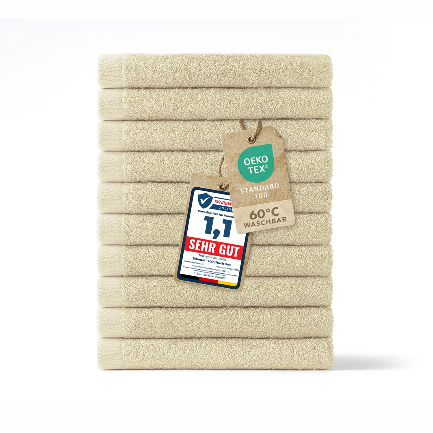 Blumtal Premium Frottier Gästehandtücher Set 10 teilig 100% Baumwolle - Oeko-TEX zertifiziertes Gästehandtuch 10x (30x50 cm) - Ultra saugstarkes Gästetücher Set waschbar °60 - Handtücher Beige