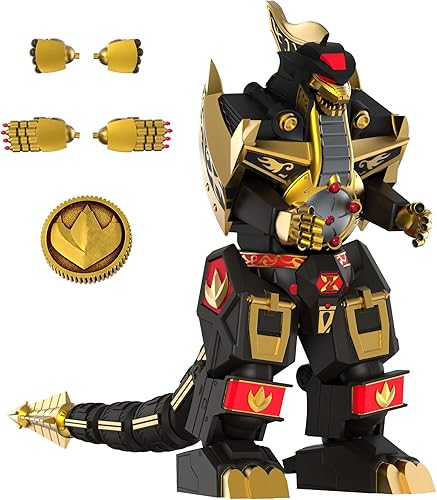 Super7 ULTIMATES! Mighty Morphin Power Rangers Dragonzord (negro y dorado) - Figura de acción de Power Rangers de 9 pulgadas con accesorios,