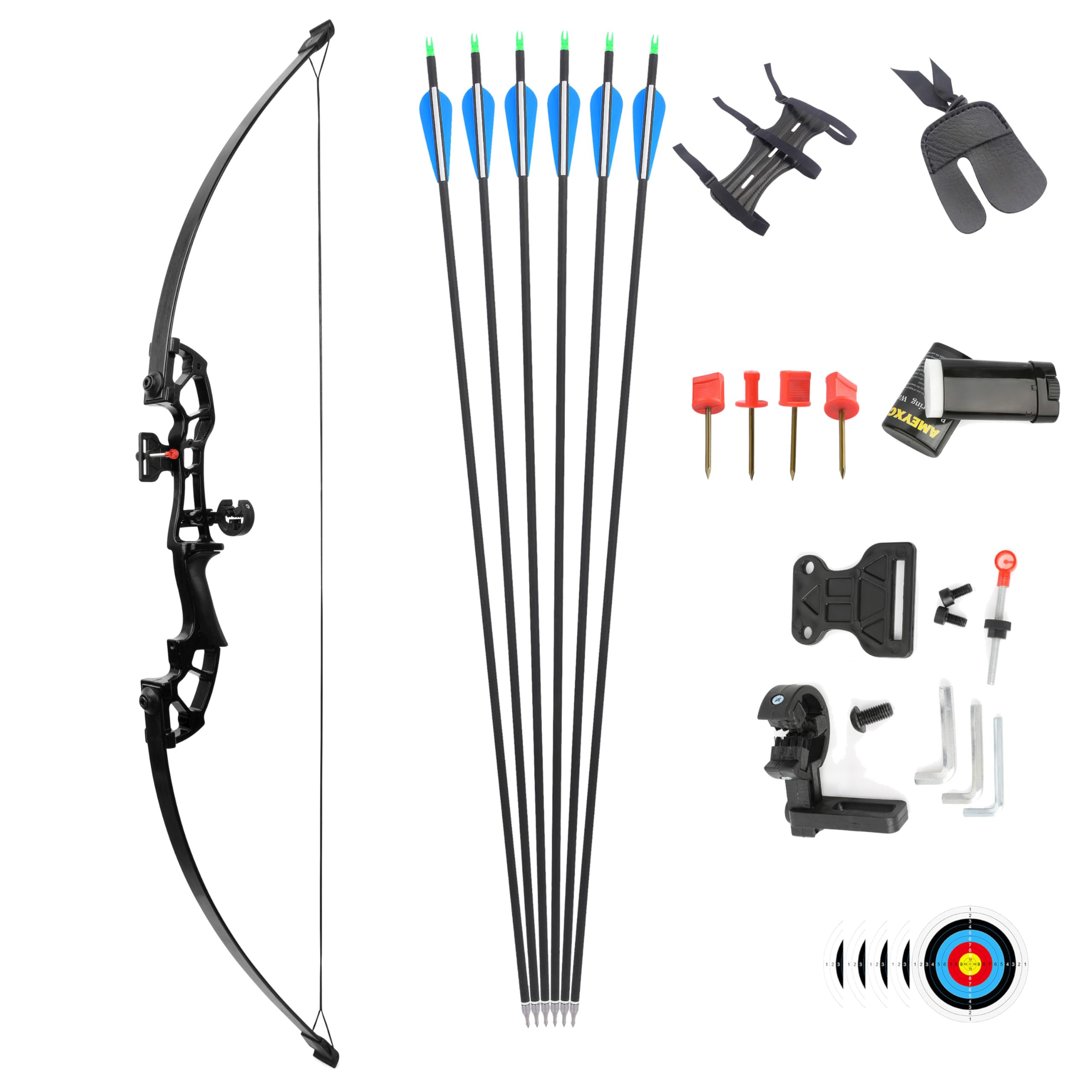 FQH 50" Archery Takedown Recurve Bow and Arrow Set 30-50 lbs Hunting Longbow for Adults and Beginners Outdoor Hunting Target Archery Competition (Bow Set(Black), 50 lbs)