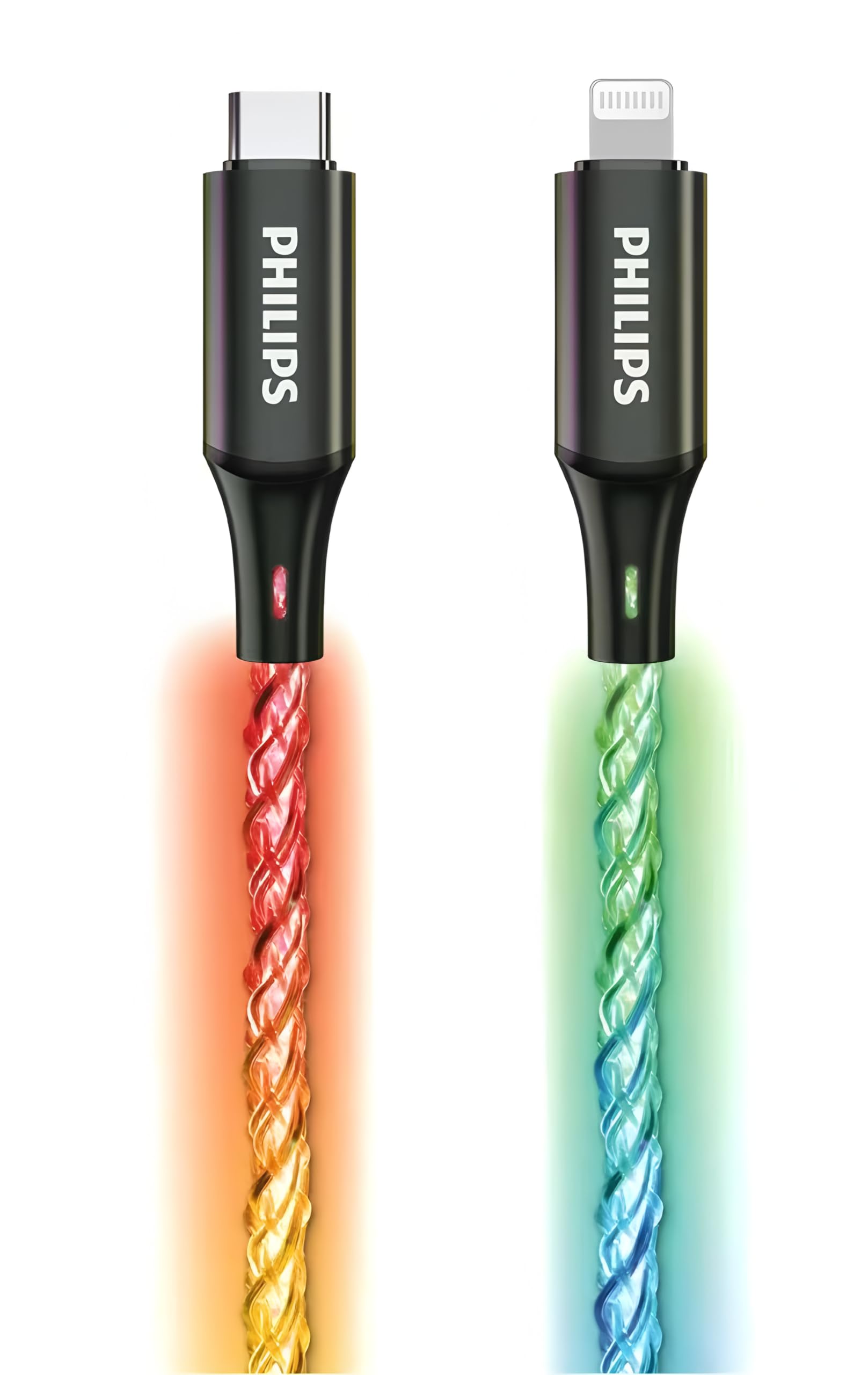 Philips DLC5130L/01 iPhone-Ladekabel RGB, 1 m, 27 W schnellladendes Lightening-Kabel, 480 Mbit/s Synchronisierung, geflochtenes Kabel ohne Kabelgewirr für iPhone, iPad, MFi-kompatibel