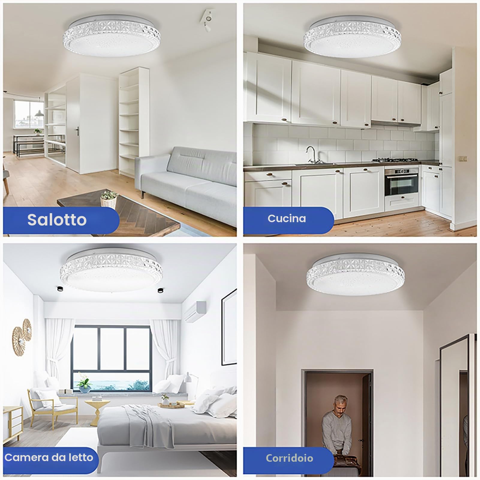 Plafoniera LED Soffitto 18W, 6500K Bianco Fredda Lampada da Soffitto, 1800LM Lampadario Moderno, Ø29cm Plafoniera LED Rotonda, Lampada per Camera da Letto Cucina Soggiorno Balcone Ufficio