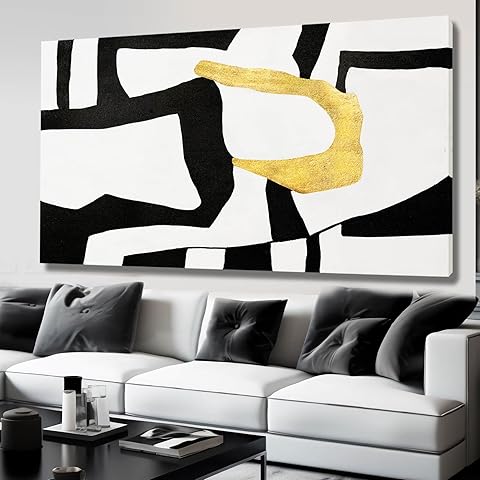 NBAODAN Minimalist Art Painting Gold Picture Wall Decor Large Abstract Wall Art for Bedroom Black Wall Decor for Living Room 29
