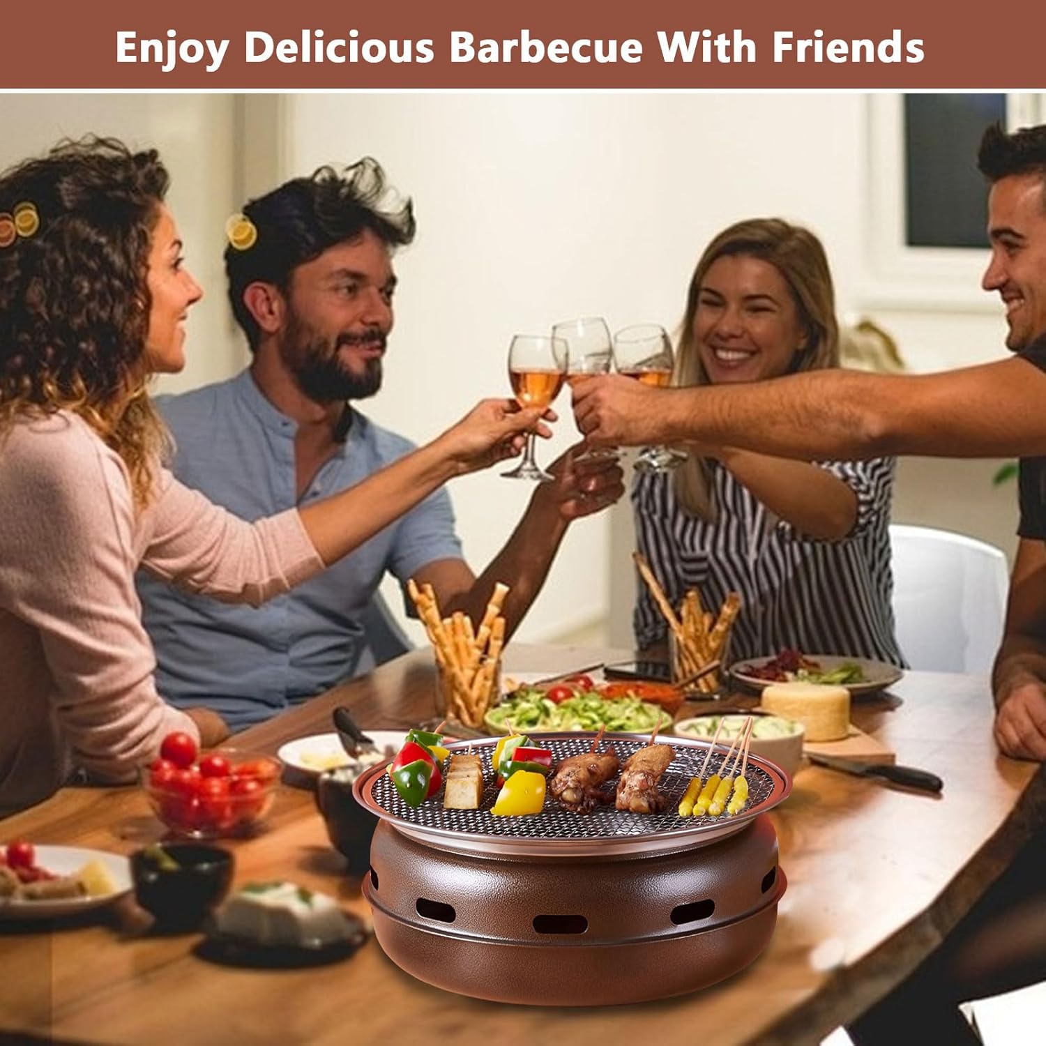 AIZYR Mini Korean Charcoal Grill, Tabletop BBQ Grill Stove Round Tabletop Barbecue Tool for Patio Picnic Backyard,Small