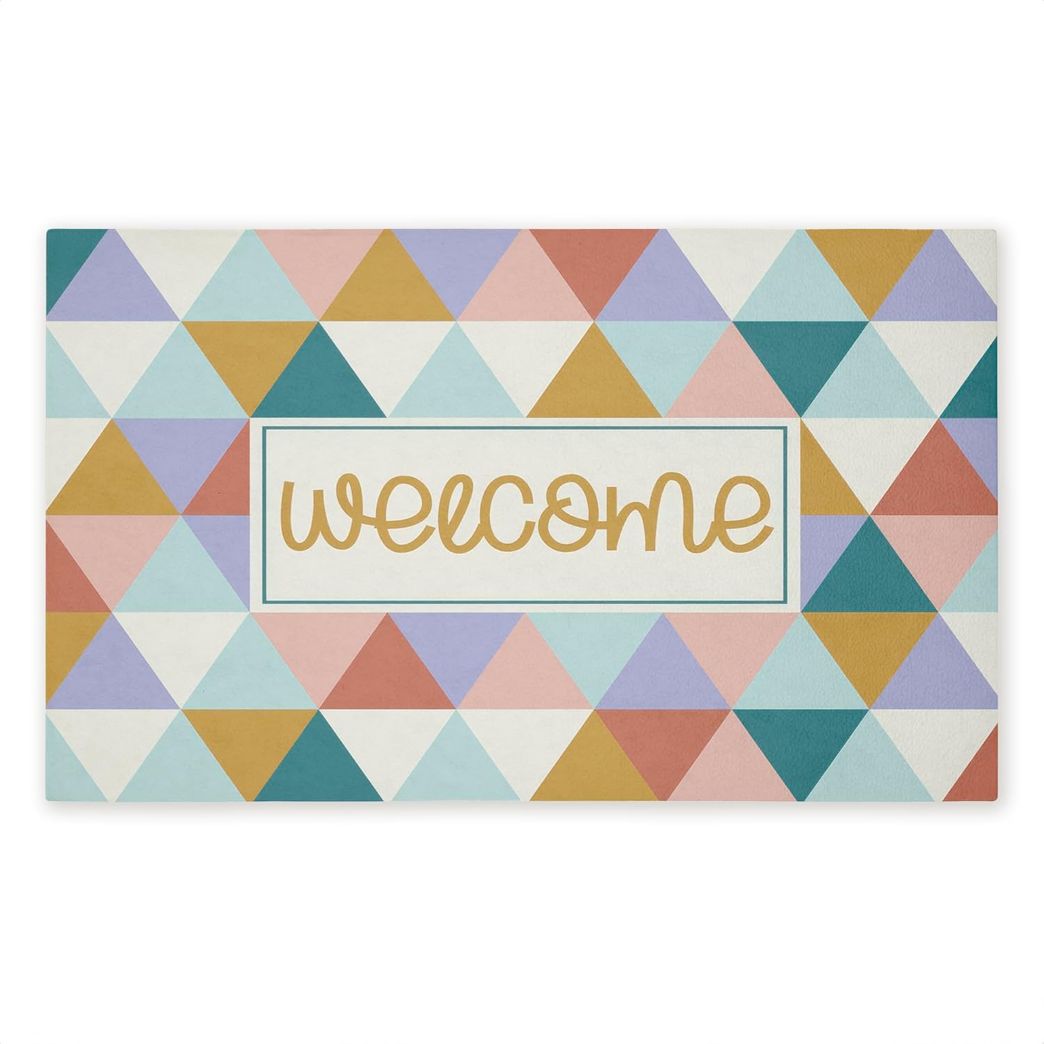 Stupell Industries Welcome Pastel Geometric Outdoor Door Mat, Durable Non-Slip Unwoven Mat with Recycled Rubber Backing, Weather-Resistant Modern Pastel Welcome Design by Angela Nickeas, 18"x30"
