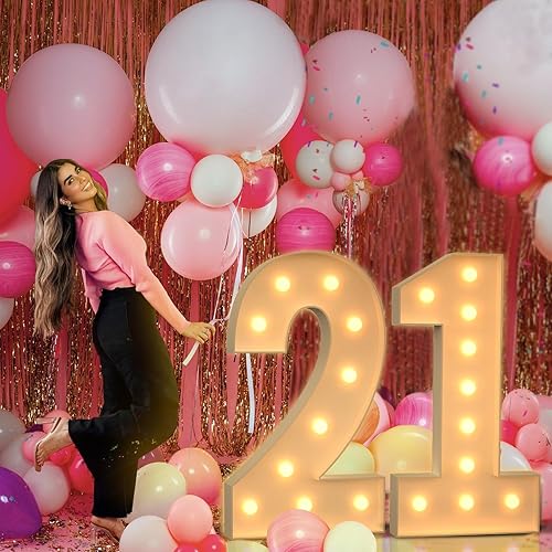 Miniatura 360 de Números iluminados grandes de 4 pies, números de marquesina 2 para decoraciones de cumpleaños de 21 para niños y niñas, números gigantes iluminados