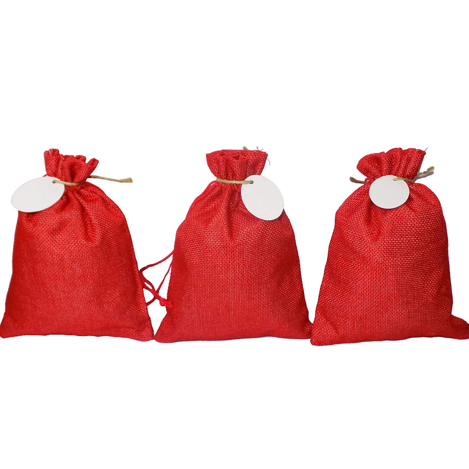 Brown Leaf Premium Red Colour Jute Linen Medium Potli Bags Pouch(7x5.4 inch) with TAGS Best Gifting Bag for Weeding,Birthday Party & Anniversary (Set of 12)-image-40