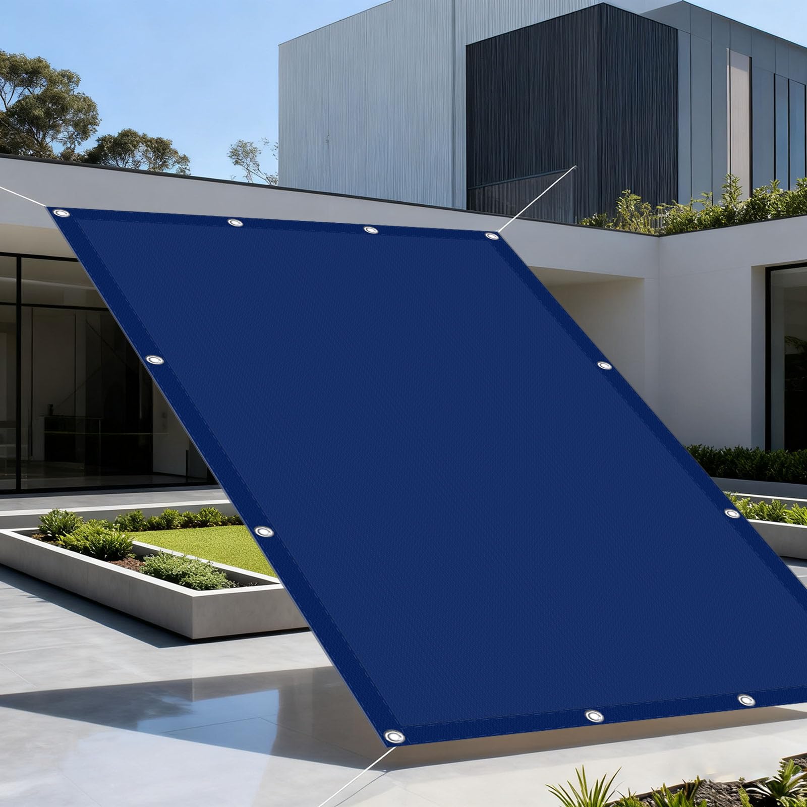 Voile d'ombrage imperméable 320x390 cm bleu foncé pour patio