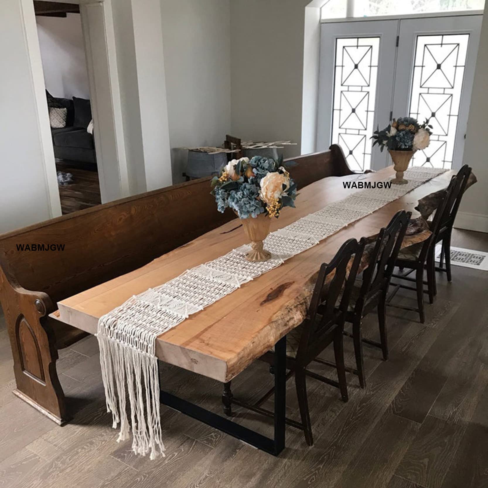 Set 4 Runner Da Tavola Boho In Iuta Con Nappe - 30,5x183 Cm - Verde, Blu, Bordeaux, Kaki - Decorazione Rustica