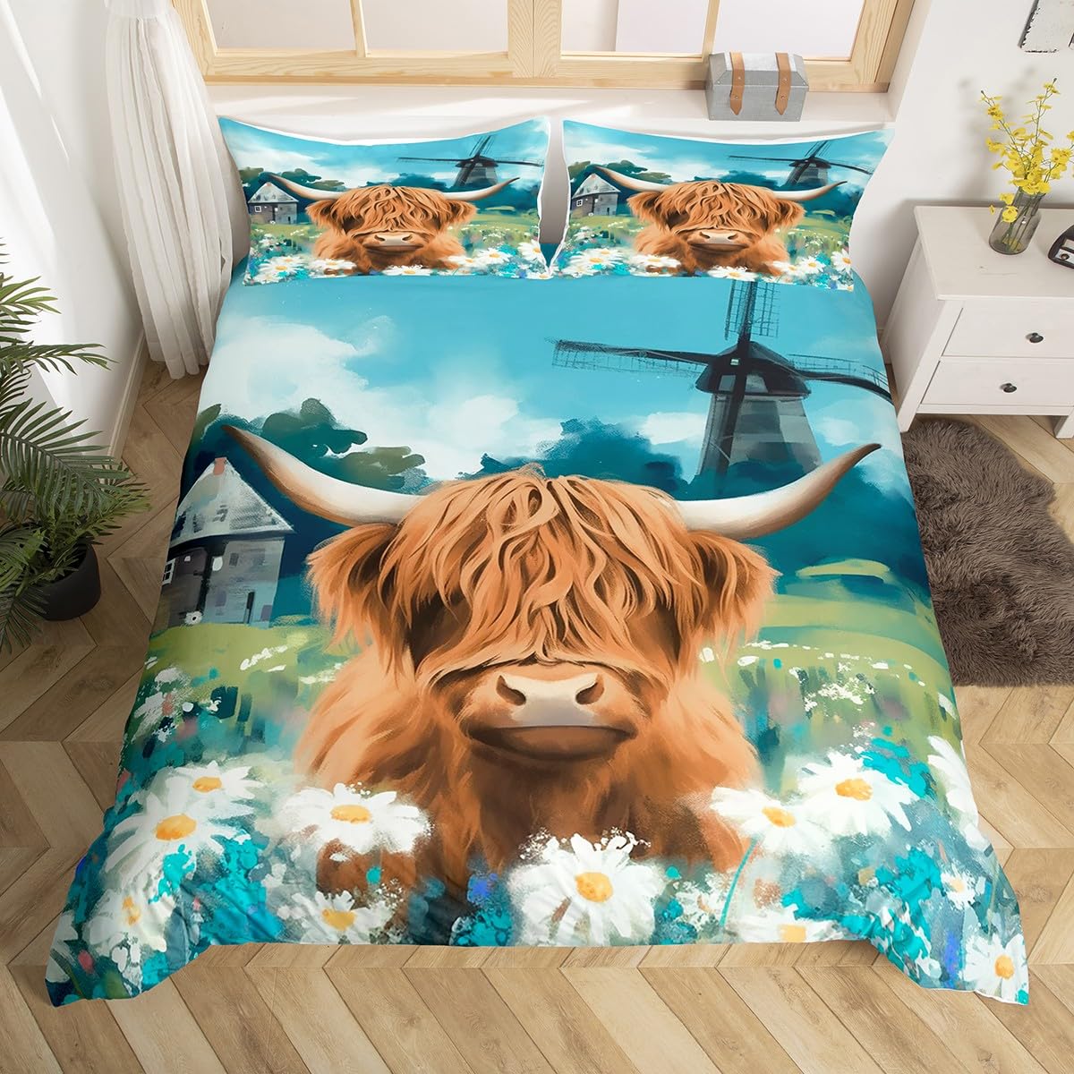 Homemissing Highland Cattle Bedding Set Single Size Highland Cow Bedding Duvet Cover Set For Boys Teens Decor Animal Farmhouse Comforter Cover Set Western Decor Bedspread Bedroom Quilt Cover 2Pcs โ image 1