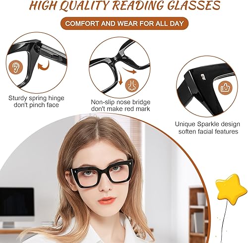 Miniatura 4 de OCCI CHIARI Gafas de lectura cuadradas de gran tamaño para mujer, diseño de ojo de gato, anteojos cómodos para lectores gruesos