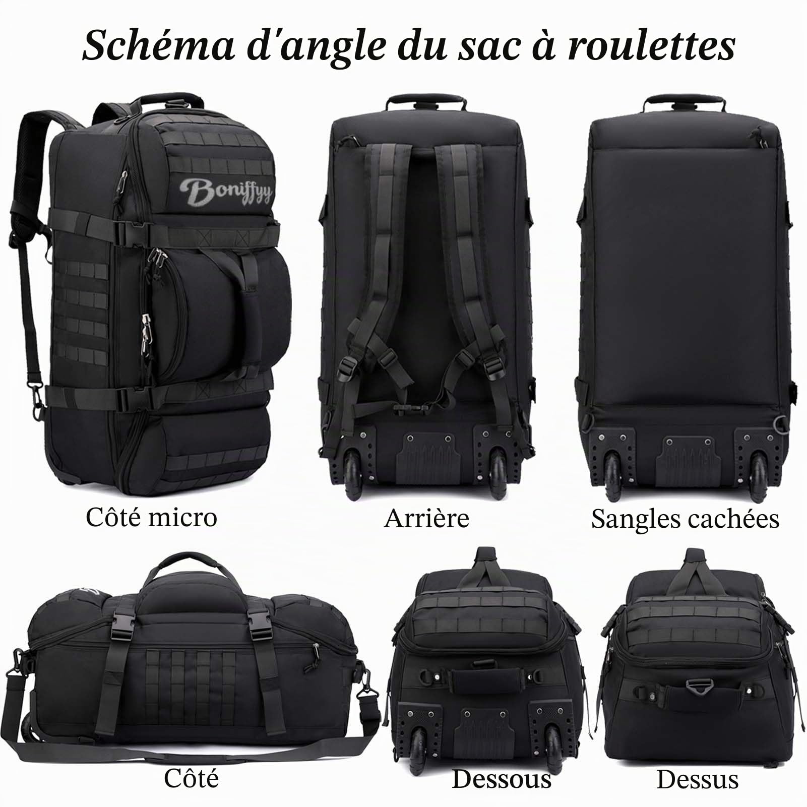 70L Sac de Voyage Roulette Tissu Valise Souple Grand Sac de Sport Homme Femme Impermeable Sacs a Dos Travel Bag Pliable Trekking Cabine Fitness Sport Duffle Bag (Noir)