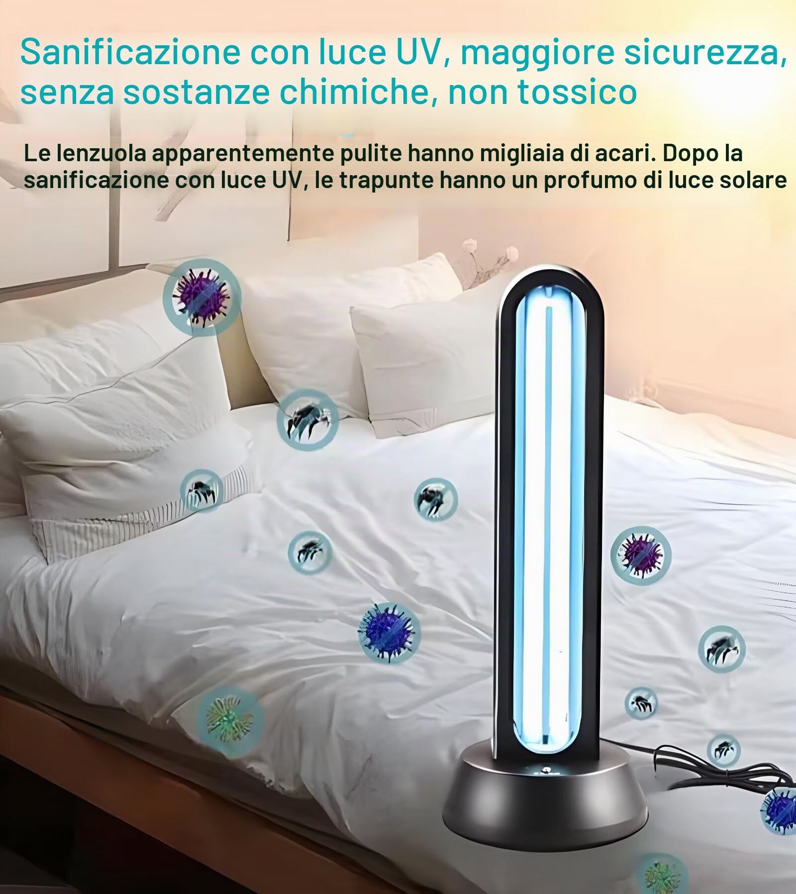 HYLR Lampada Germicida UVC ，Telecontrollo lampada UV di disinfezione, Lampada Germicida Sterilizzatore UV Sensore Radar, Timer 15/30/60 minuti, Potenza 38 Watt Uccide 99.9% di Batteri Virus Muffa