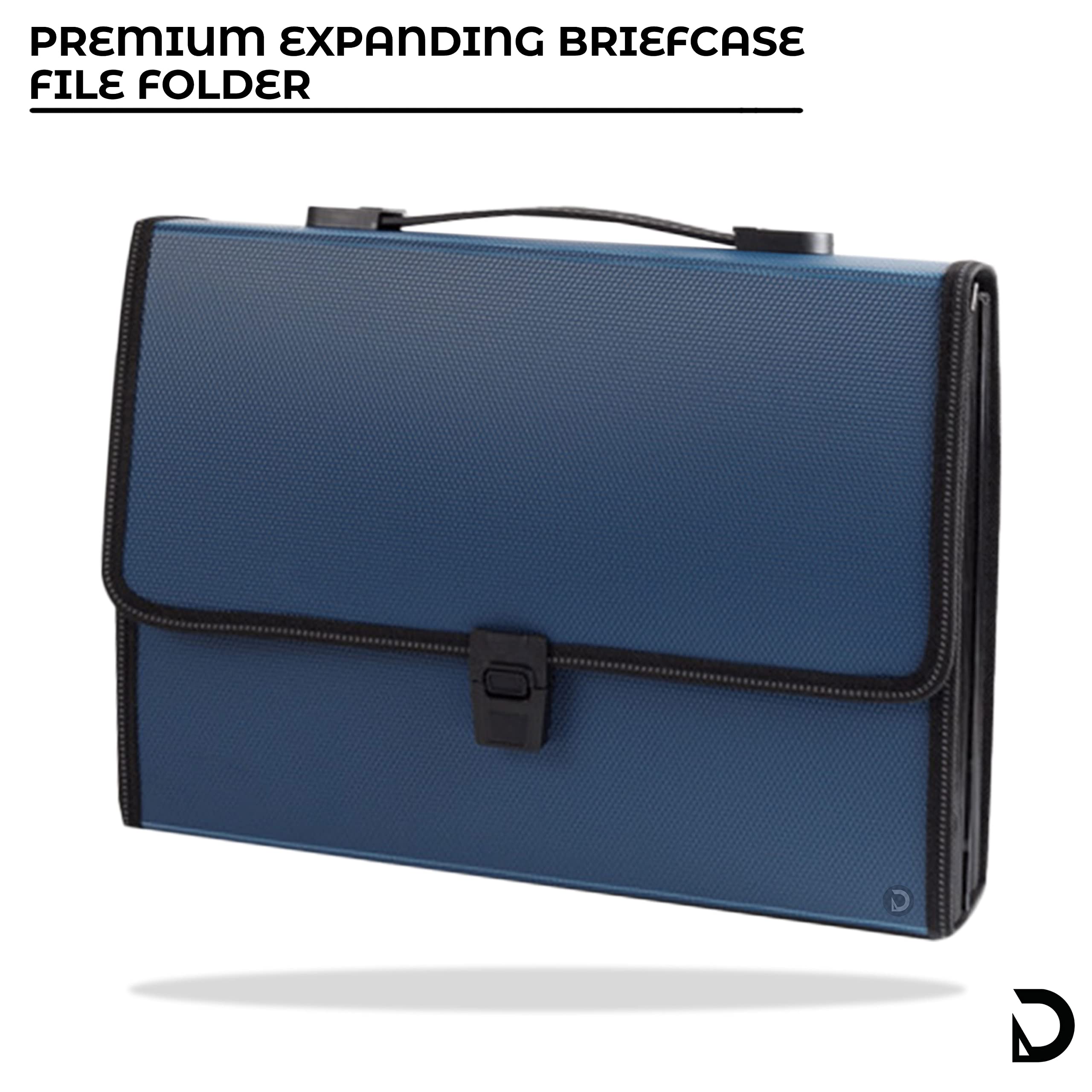 DaKos Cartella portadocumenti espandibile di alta qualità, cartella portadocumenti con impermeabile, formato A4, con 12 tasche con fibbia resistente e manico portatile, per ufficio (blu)