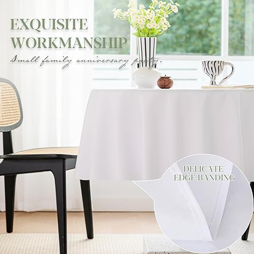 Miniatura 4 de BYDOLL Mantel redondo de 60 pulgadas, color blanco, lavable, para exteriores, resistente a las manchas y a las manchas, mantel de poliéster a prueba