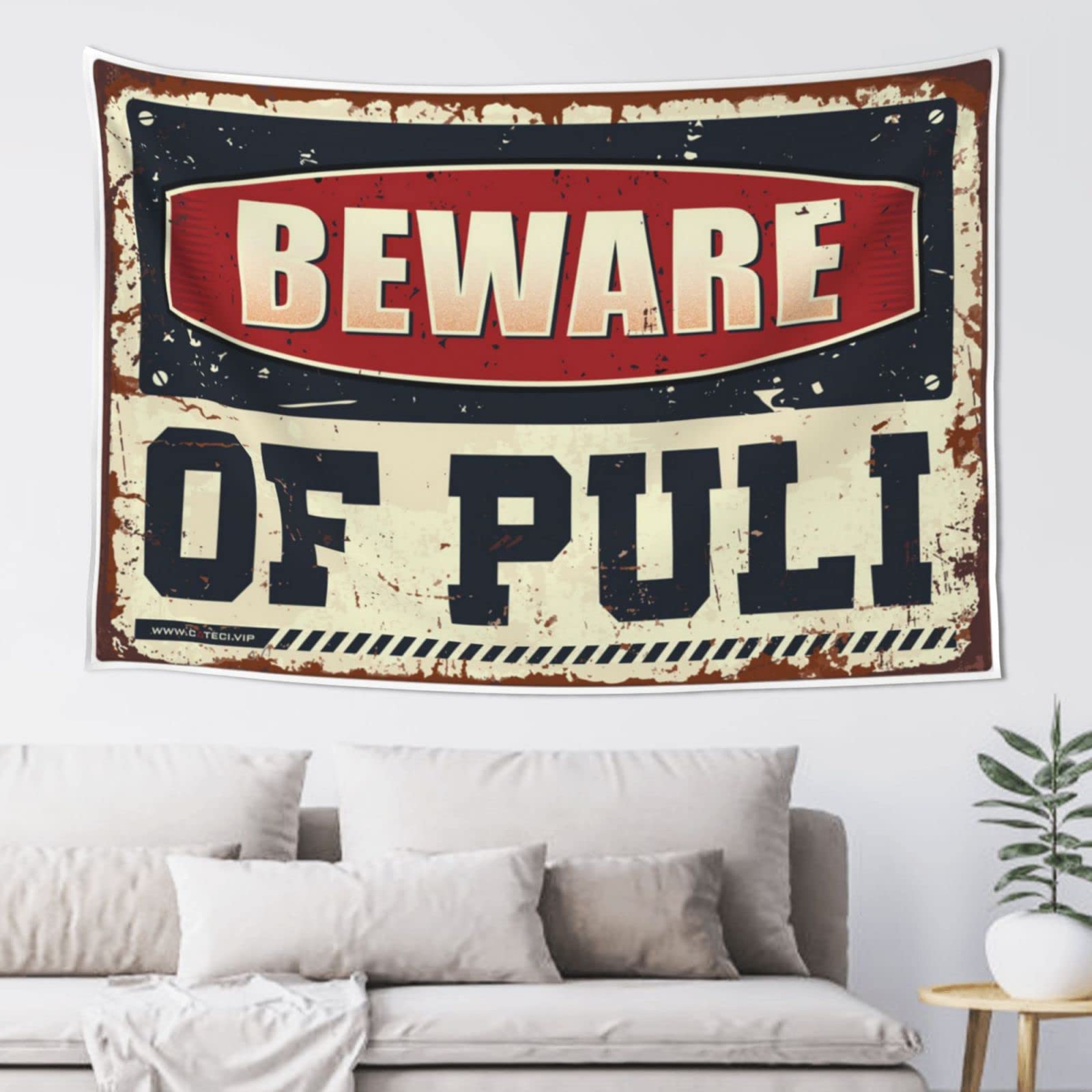PRAVOXI Bedroom Door Decor Beware Of Puli Tapestry Boys Bedroom Accessories Boys Bedroom Accessories(75X100CM)