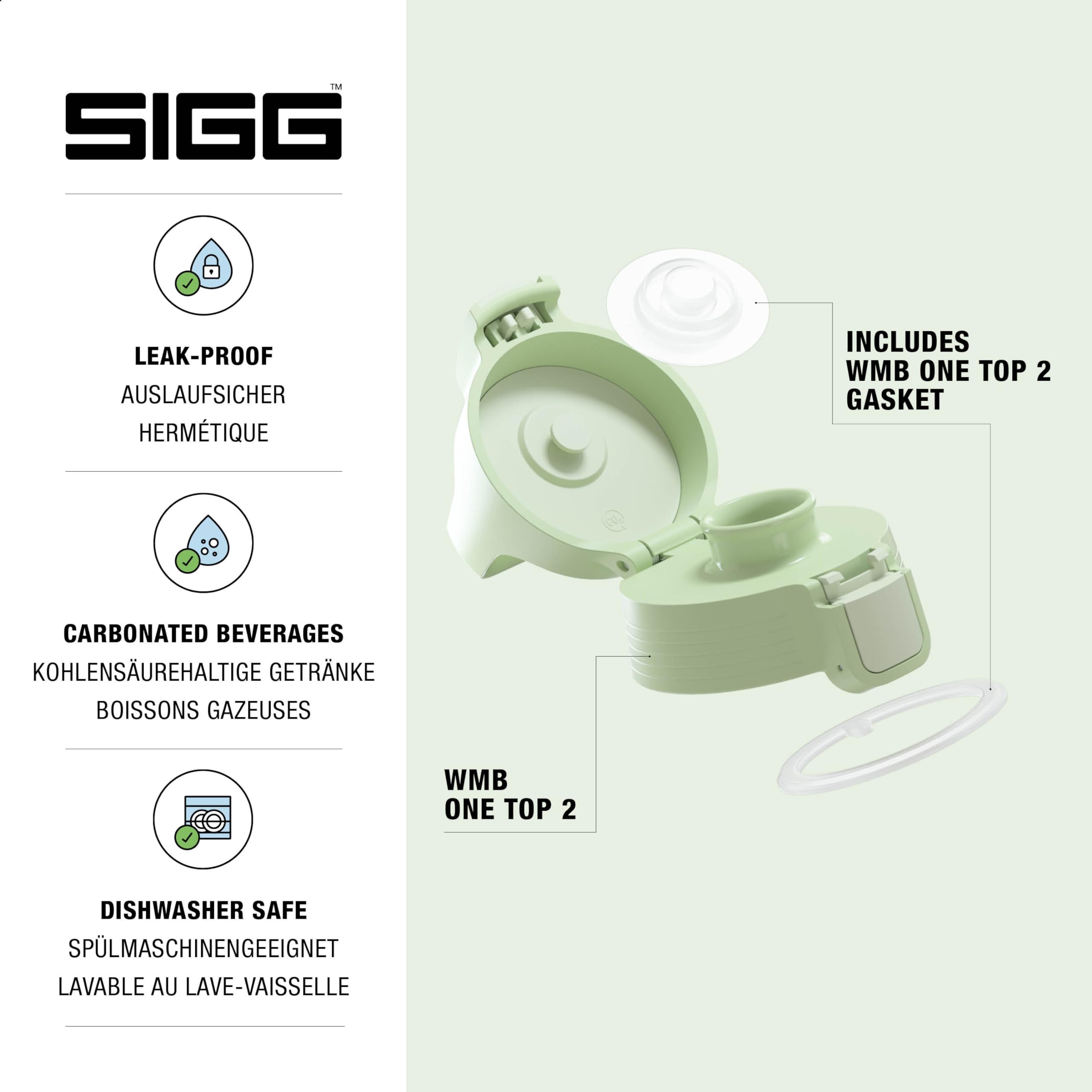 Sigg WMB ONE Top 2 Eco Green Closure (One Size), Replacement Spare Part Drinking Bottle, One-Handed & Leak-Proof Closure Cap - Image 2