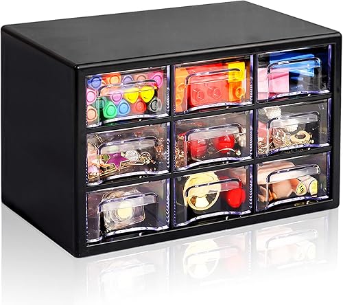 Organizador de almacenamiento de escritorio con 9 cajones, gabinete apilable de escritorio para manualidades, caja de almacenamiento transparente