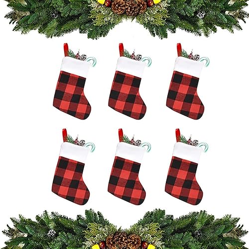 Miniatura 10 de Yahpetes Medias de Navidad, 6 unidades, medias de Navidad a cuadros, medias colgantes personalizadas para decoración de fiestas de Navidad (17.3 x