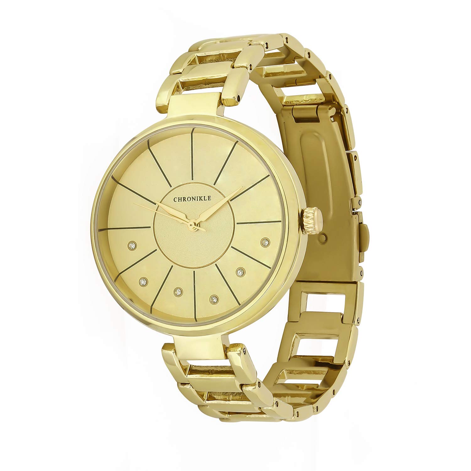CHRONIKLE Unique Womens Metal Chain Wrist Watch with Diamond Studded Stones On Dial (Dial Color: Golden | Band Color: Golden) (B07MCJN5XT) Amazon Price History, Amazon Price Tracker