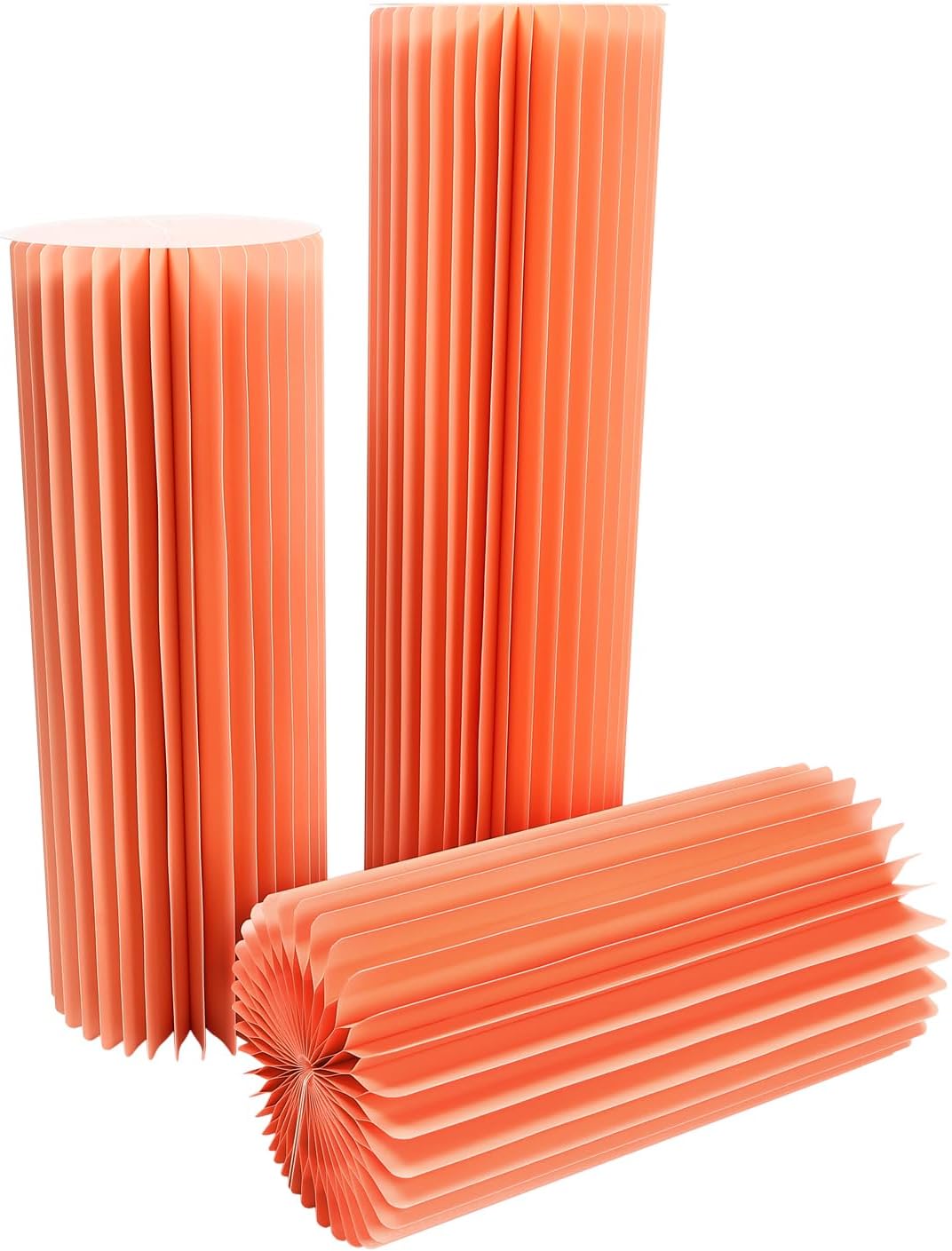 DYNAMI 3Pcs Cylinder Pedestal Stands for Parties,Foldable Cardboard Centerpiece Display,Wedding Centerpieces Cardboard Vases w/ PVC Panel,for Engagement Birthday Party Decoration (23.6+31.5+39.4 in Tall,w/pearlescent)