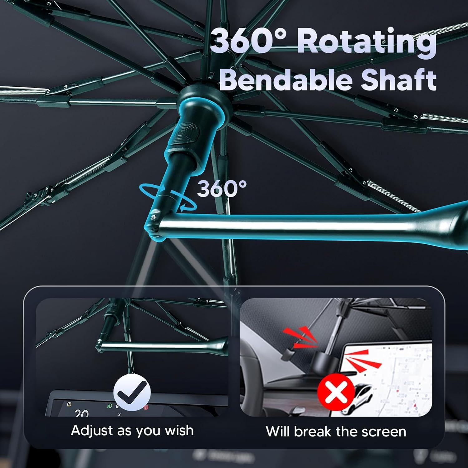 Parasol para coche, 140 x 80 cm, con mango de protección contra arañazos de 360°, protección UV, parasol para parabrisas de coche, para la mayoría de los coches SUV - 4