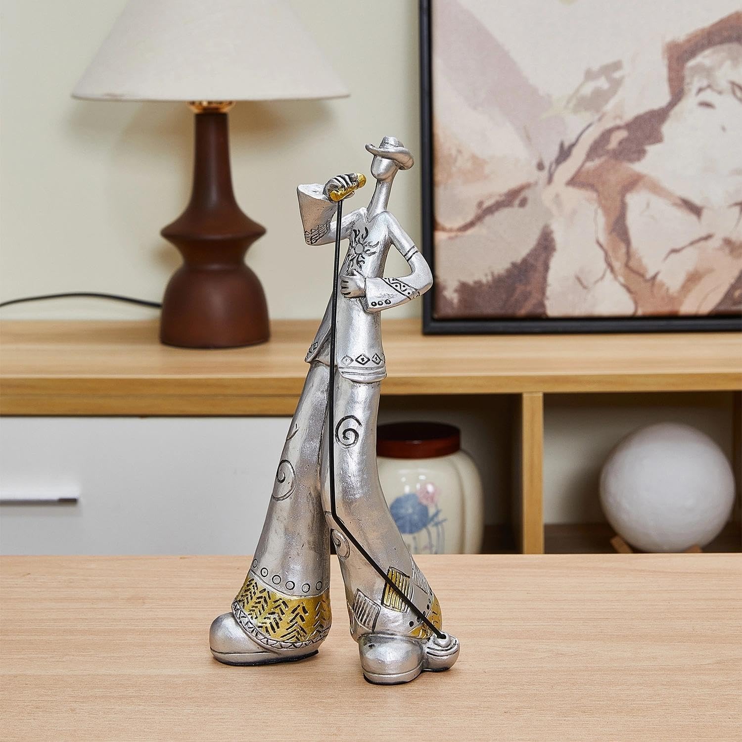 YUZDNM Jazz Saxophonist Figurine, Resin Retro Saxophone Player Sculpture Home Office Desk Decor Ornament, Classic Melody Playing Statue Housewarming Gift(#d)