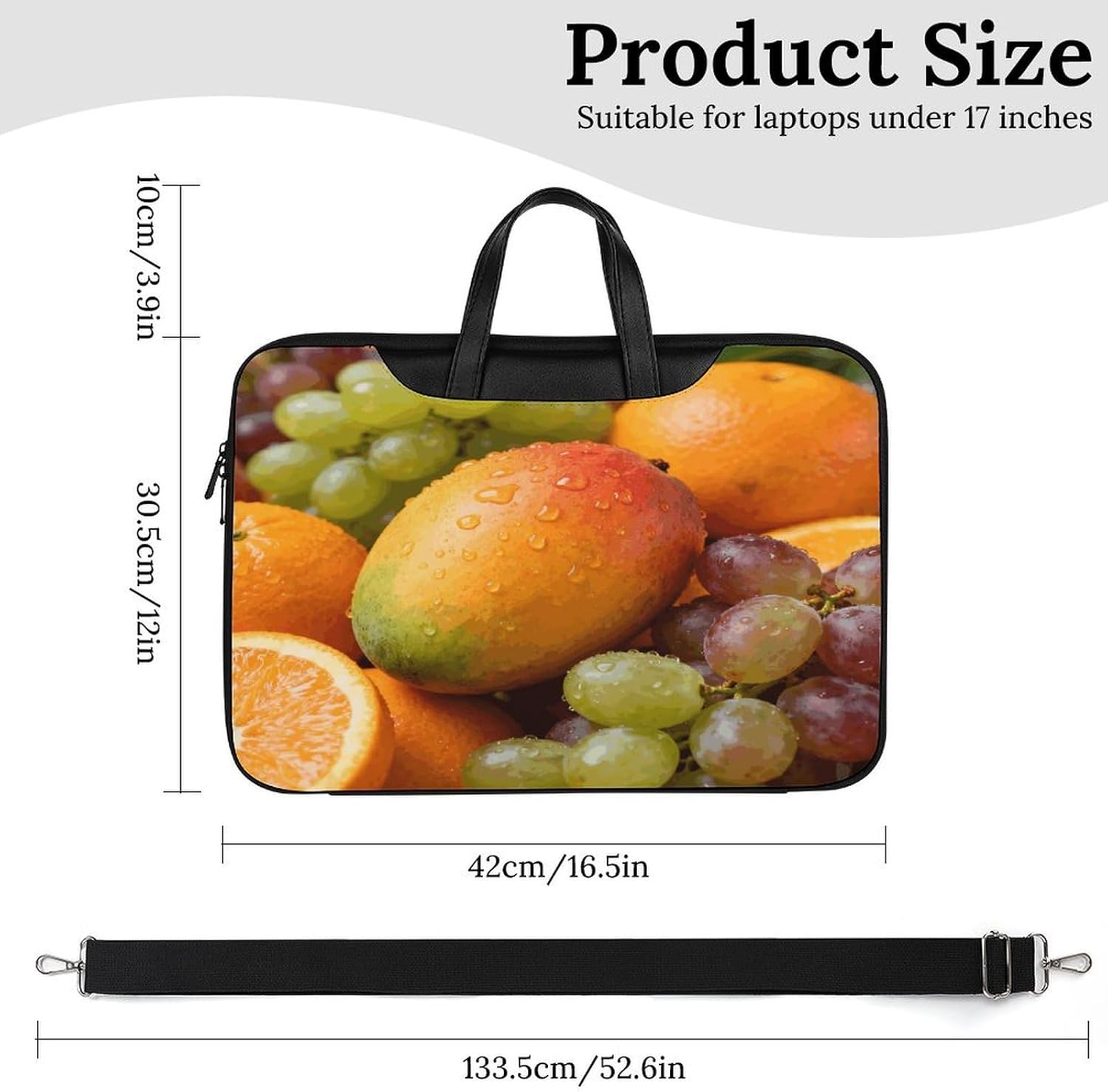 Juicy Fruits 42x30.5cm Black-style Laptop Bag Leather Tablet Computer Briefcase Large Capacity Work Business Tote Bags for Office