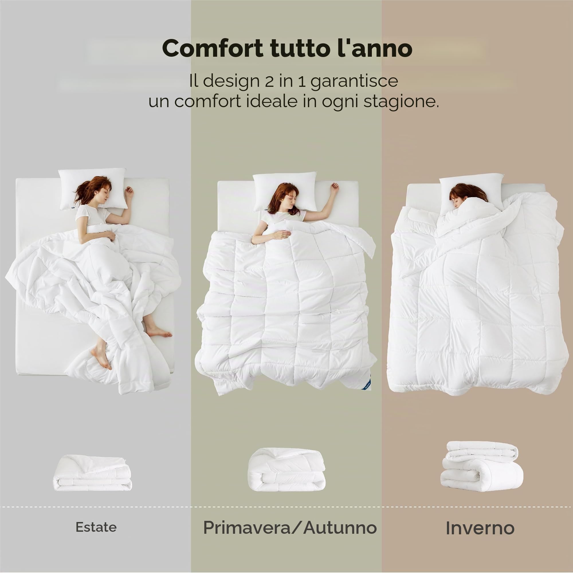 Bedsure Piumino Singolo 4 Stagioni 155x220cm - Piumone 2 in 1 Letto Matrimoniale 155 x 220, Trapunta Bianca in Microfibra Sintetica