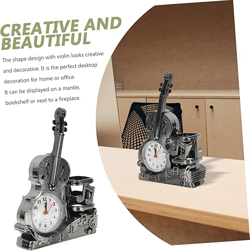 Miniatura 8 de BESTOYARD decoraciones para salas de casa Retro Reloj de mesa Lápiz Taza Violín Estatua Decoración de resina Violín Escultura Dormitorio Reloj