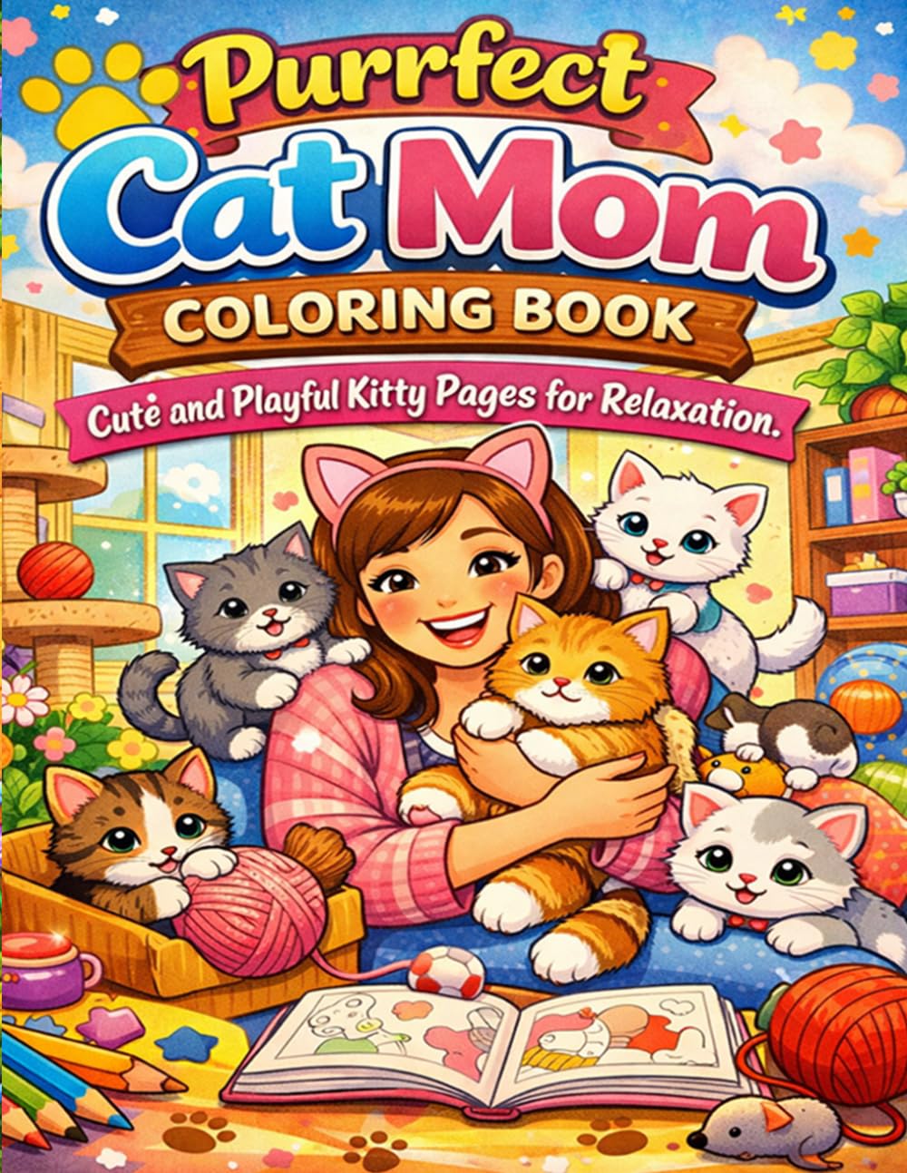 Purrfect Cat Mom Coloring Book: Cute and Playful Kitty Pages for Relaxation