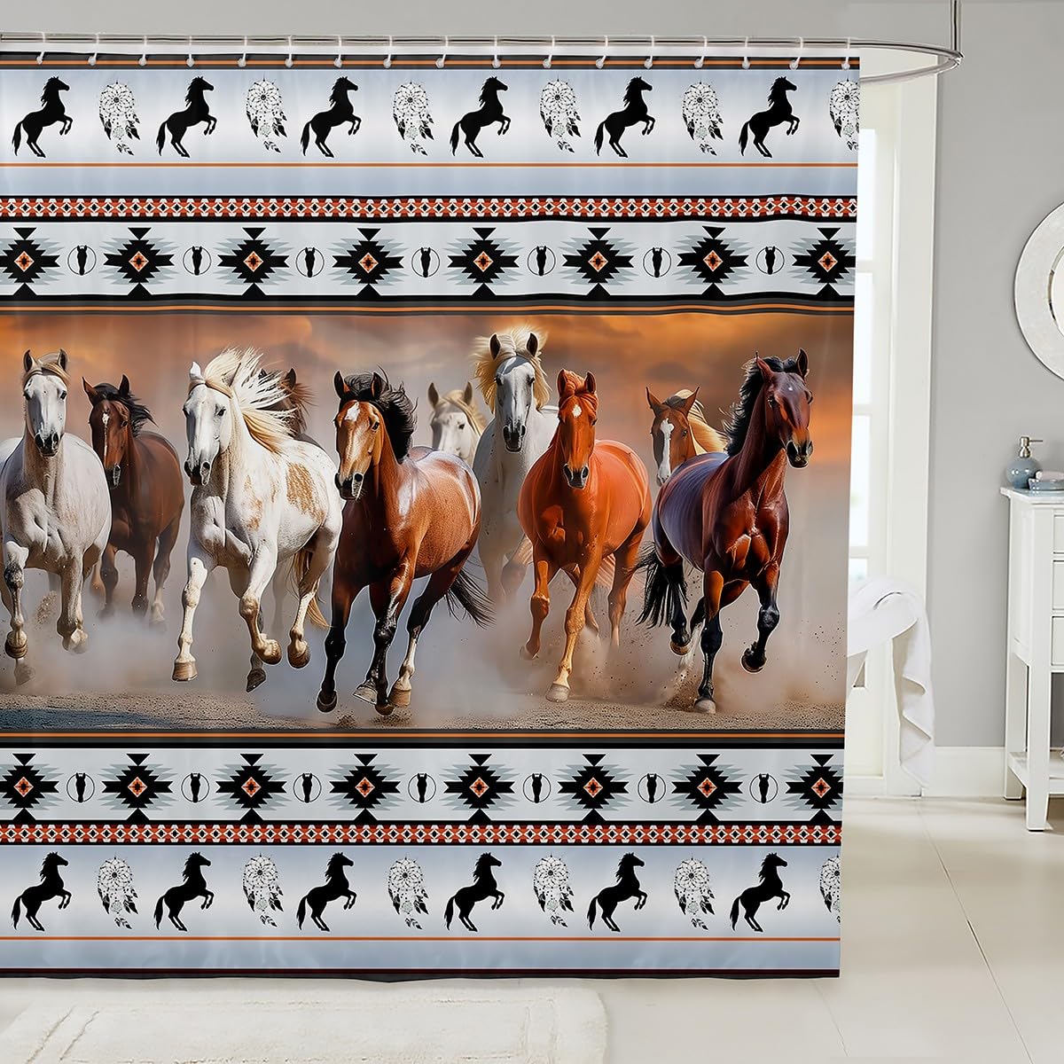 Erosebridal Brown Horses Shower Curtain Southwestern Native Aztec Bath Curtain 72" Wx78 L,Farmhouse Wildlife Shower Curtain Set Indian Tribal