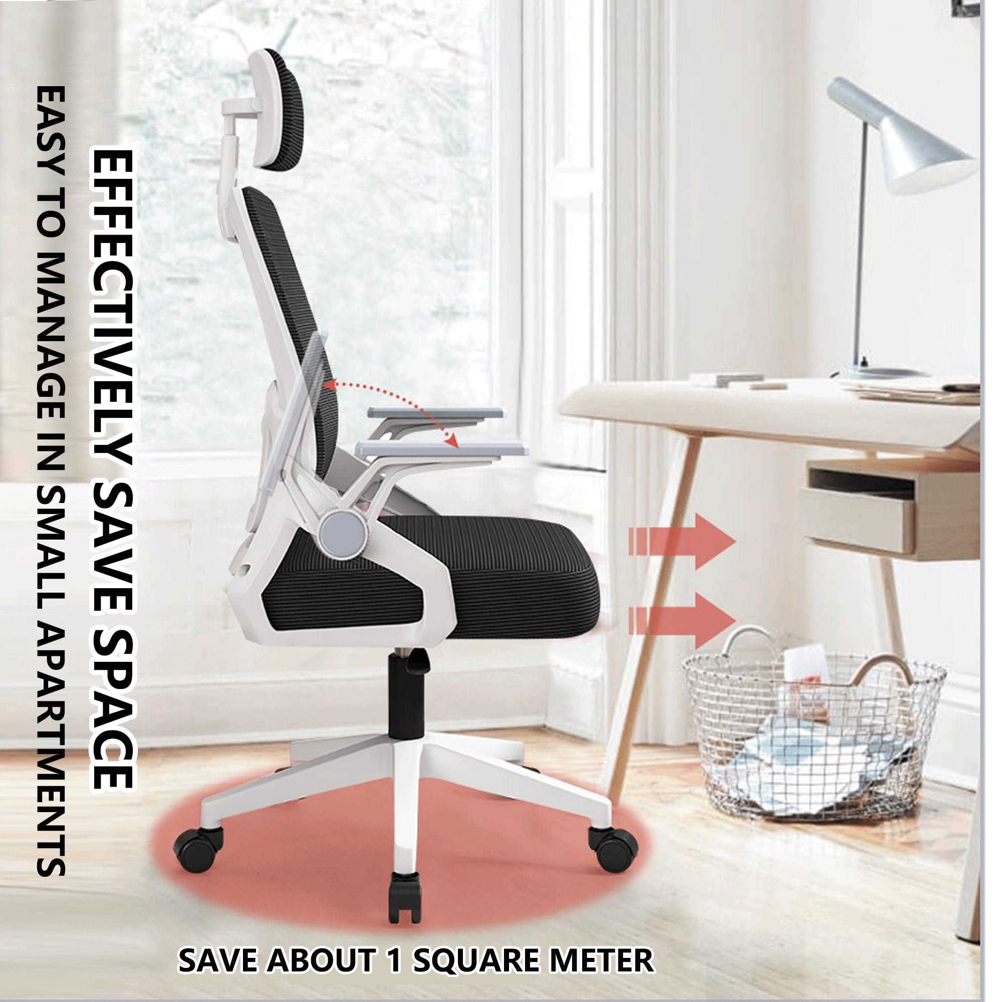 Silla de Oficina con reposacabezas Ajustable, reposabrazos abatibles para Juegos, cómoda Silla de Ordenador con Base Estable y Ruedas, Ideal para Oficina en casa, Estudio, Trabajo, Ejecutivo