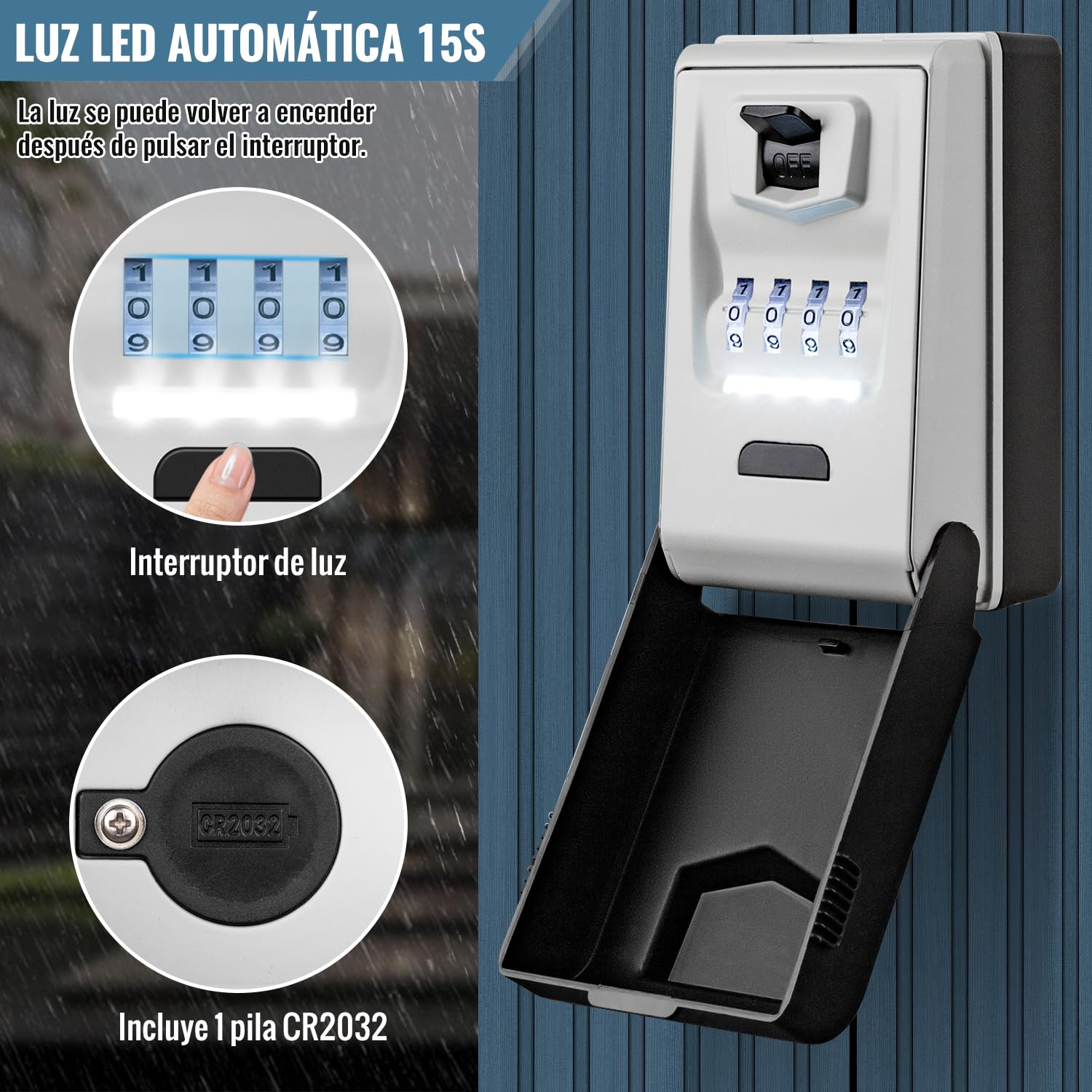 Caja de Seguridad para Llaves Exterior Caja Fuerte para Llaves Impermeable Lluminada Caja de Llave con Codigo 4 Dígitos Caja de Bloqueo para Llave para Hogar Garaje Escuela